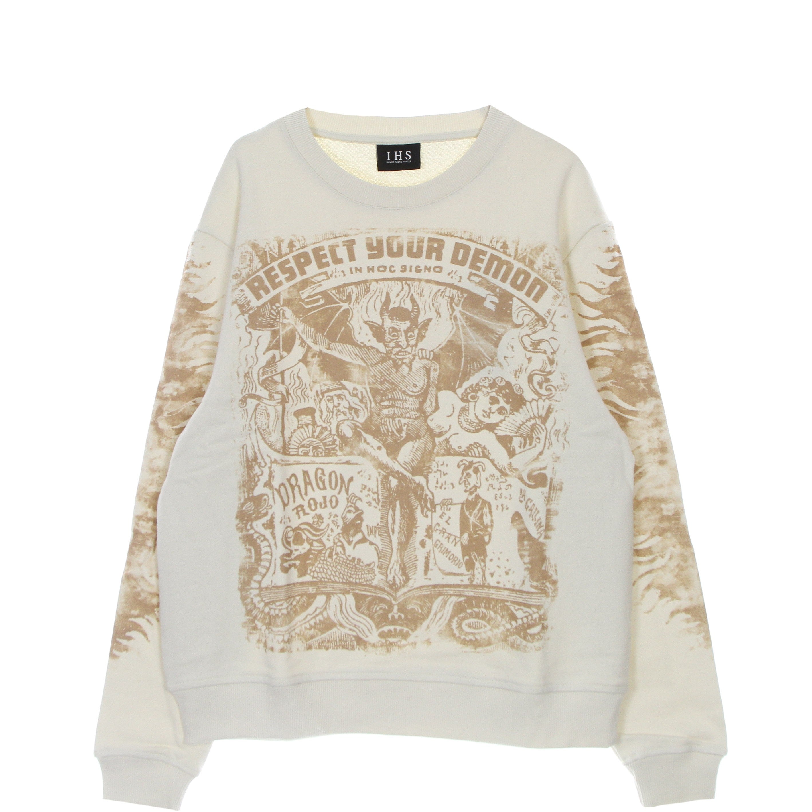 Ihs, Felpa Leggera Girocollo Uomo Respect Your Demon Sweatshirt, Natural