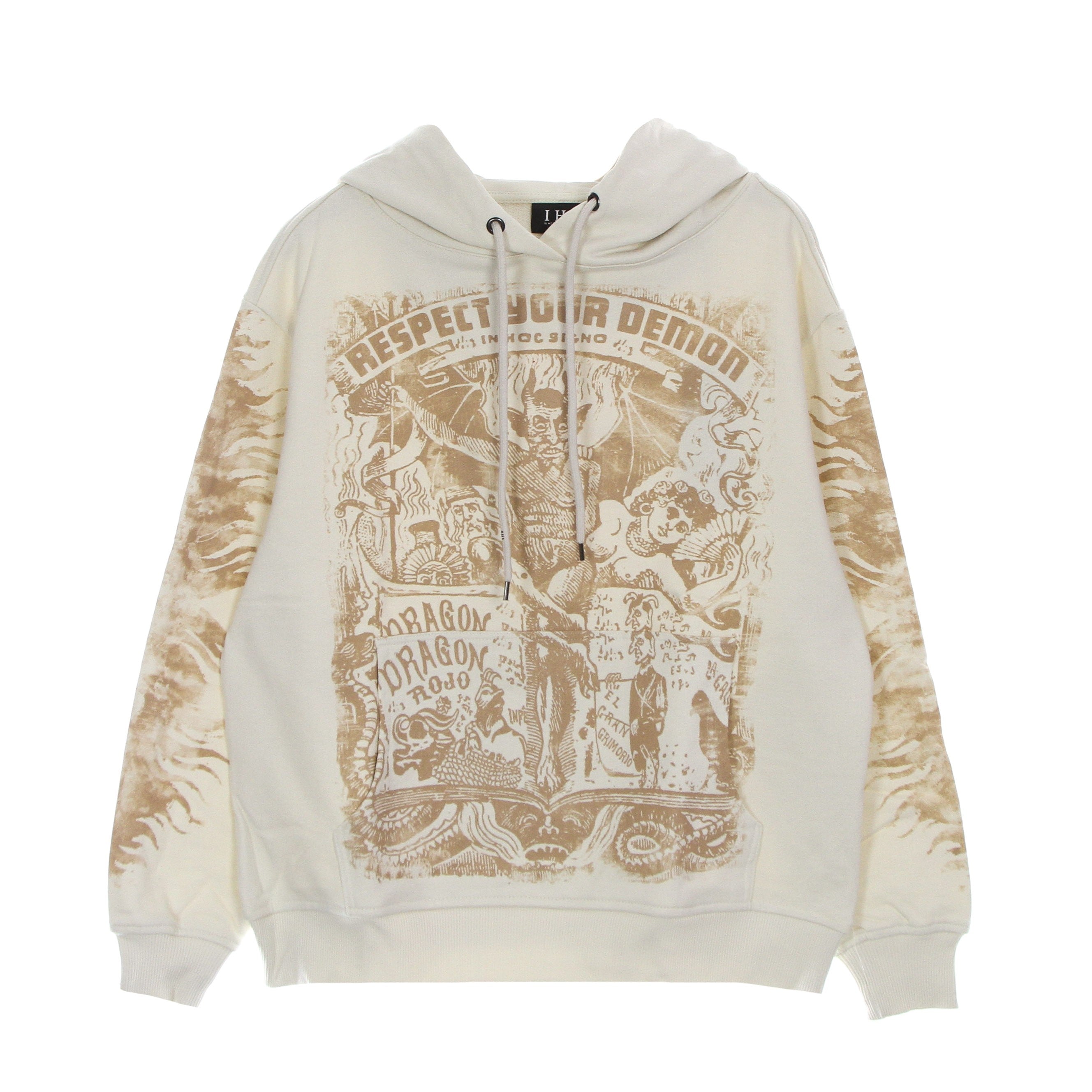 Ihs, Felpa Leggera Cappuccio Uomo Respect Your Demon Hoodie, Natural