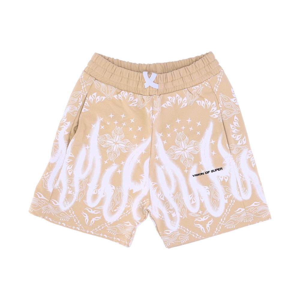 Suite de pantalon court short imprimé bandana beige
