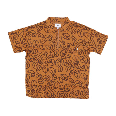 Huf, Camicia Manica Corta Donna Groovy Zip Work Shirt, Burnt Orange