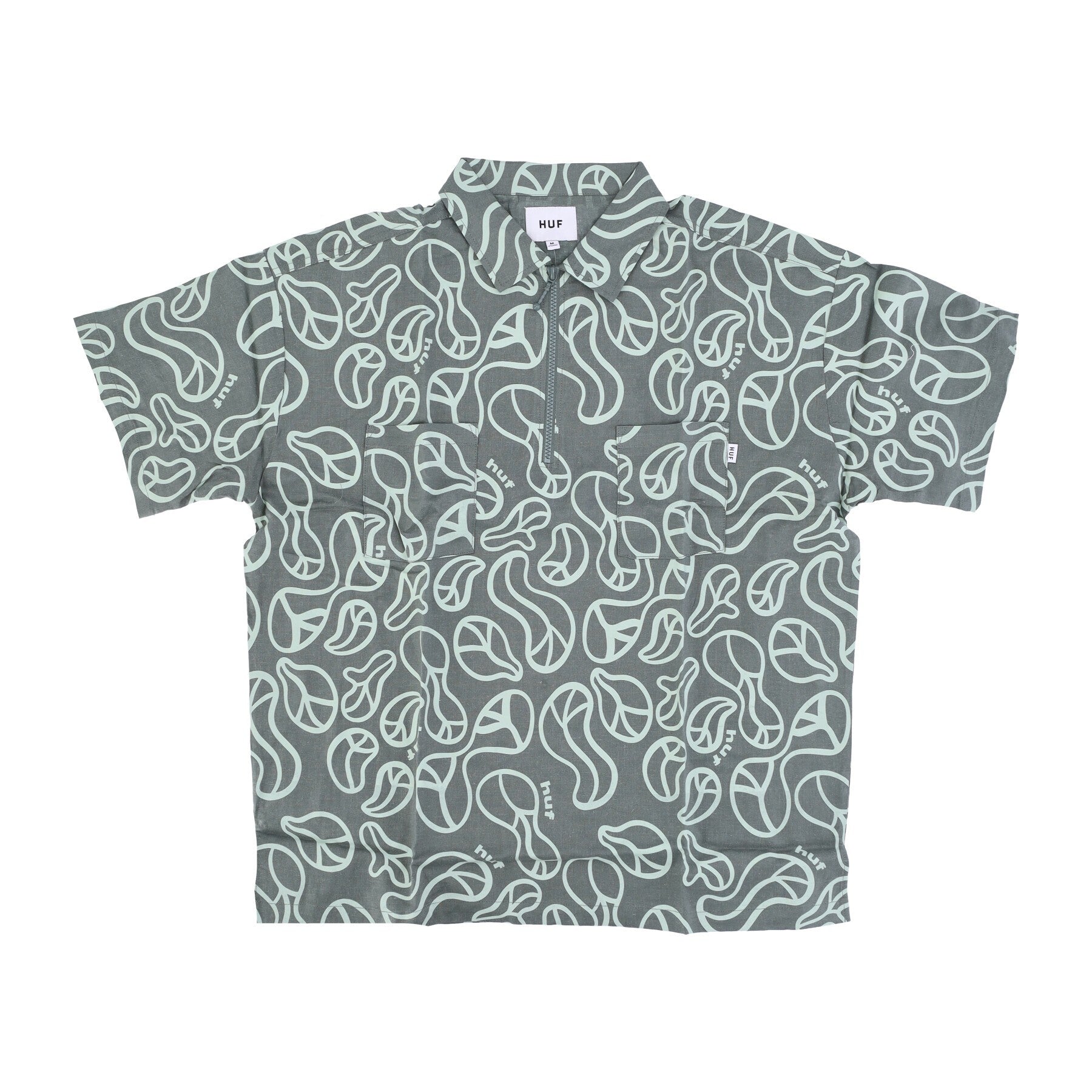 Huf, Camicia Manica Corta Donna Groovy Zip Work Shirt, Sage