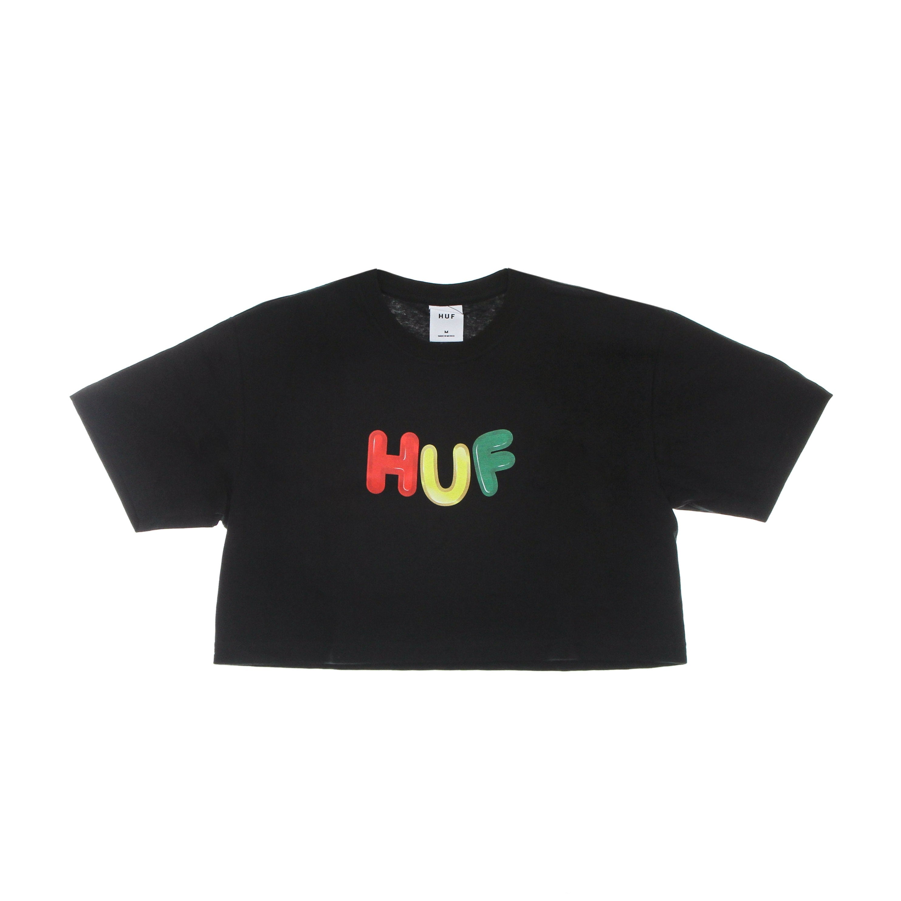 Huf, Maglietta Corta Donna Gummed Crop Tee, Black