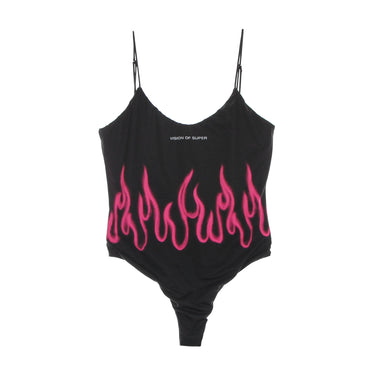 Vision Of Super, Costume Intero Donna Spray Flames Swimwear, Black/fuchsia