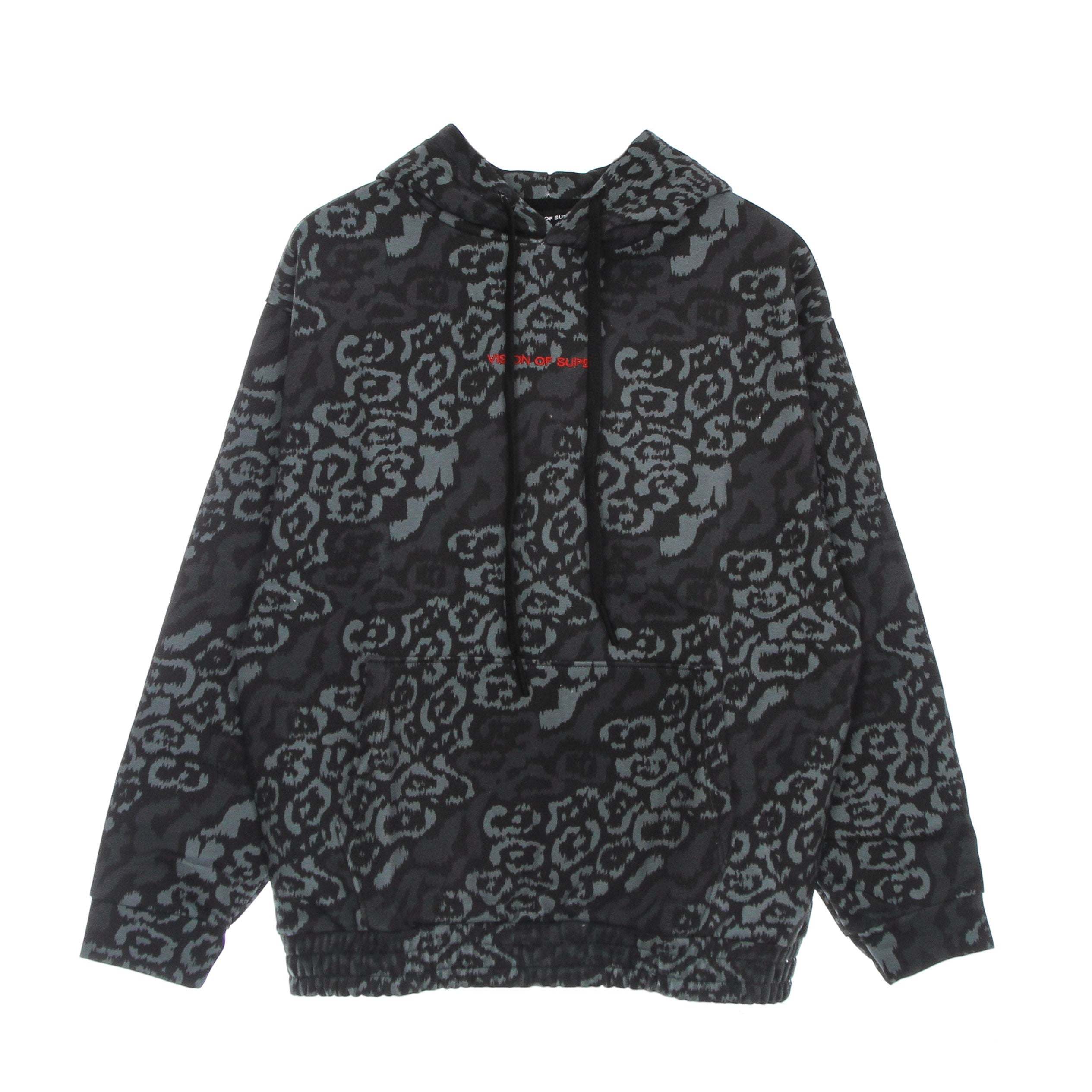 Vision Of Super, Felpa Leggera Cappuccio Uomo Allover Leopard Hoodie, Black