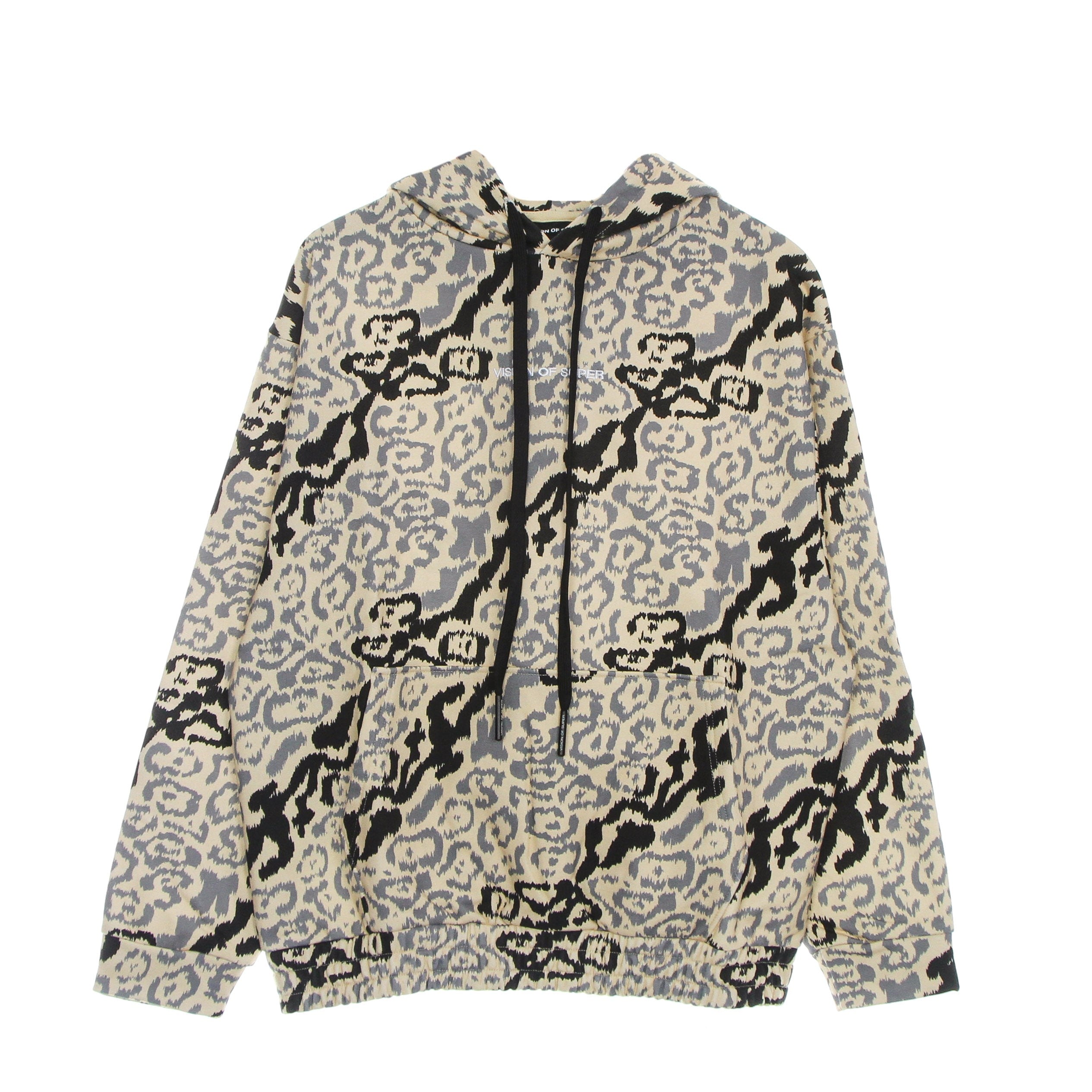 Vision Of Super, Felpa Leggera Cappuccio Uomo Allover Leopard Hoodie, Beige