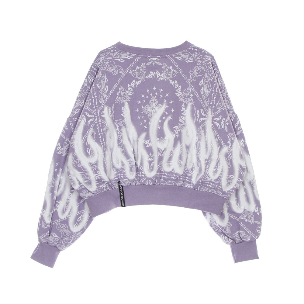 Vision Of Super, Felpa Leggera Girocollo Corta Donna Crop Hoodie Spray Flames, 