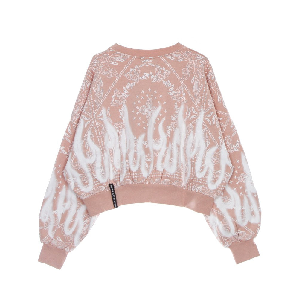 Vision Of Super, Felpa Leggera Girocollo Corta Donna Crop Hoodie Bandana Print, 