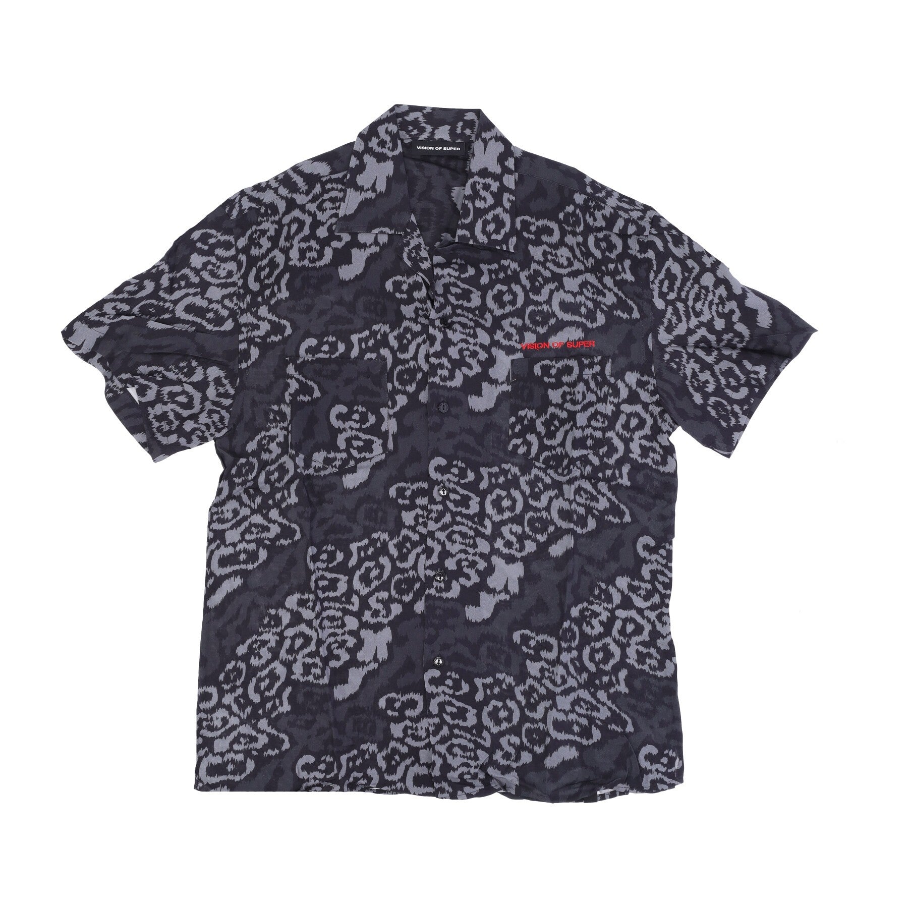 Vision Of Super, Camicia Manica Corta Uomo Allover Leopard Shirt, Black
