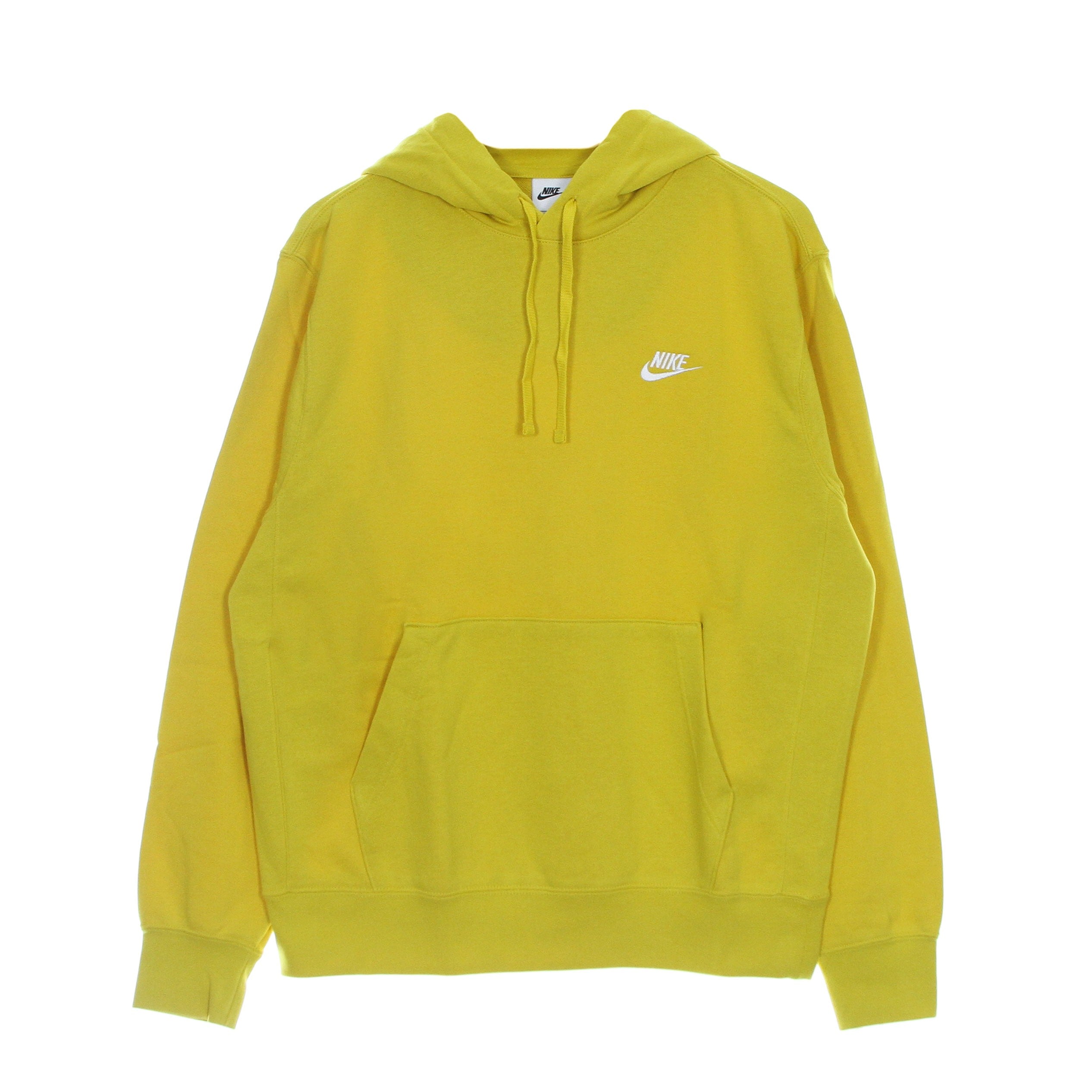 Nike, Felpa Leggera Cappuccio Uomo Sportswear Club Hoodie, Vivid Sulfur/vivid Surfur/white