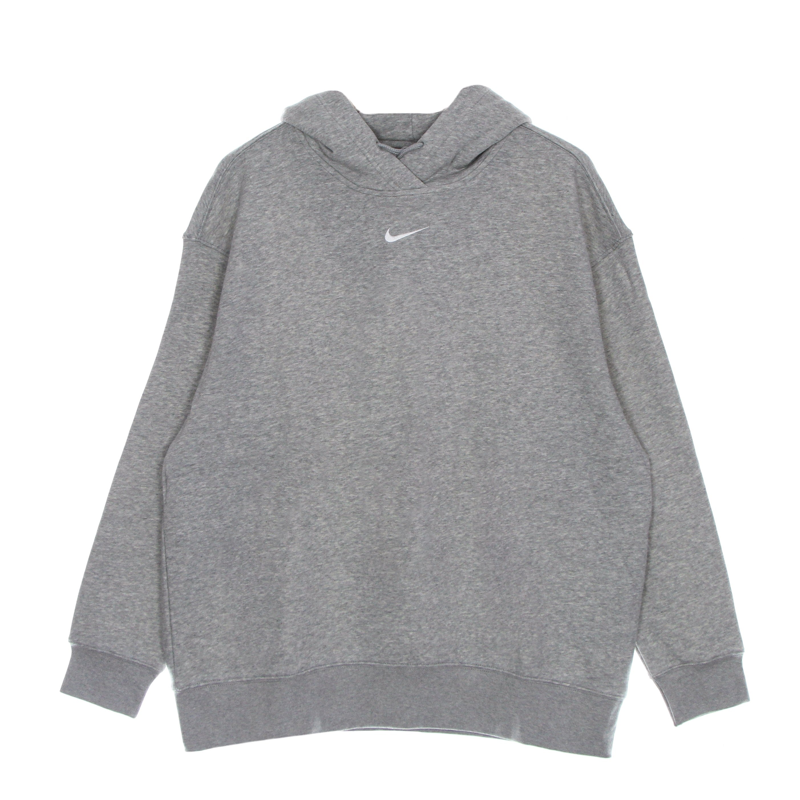 Nike, Felpa Cappuccio Donna Essential Collection Fleece Hoodie, Dk Grey Heather/base Grey/white