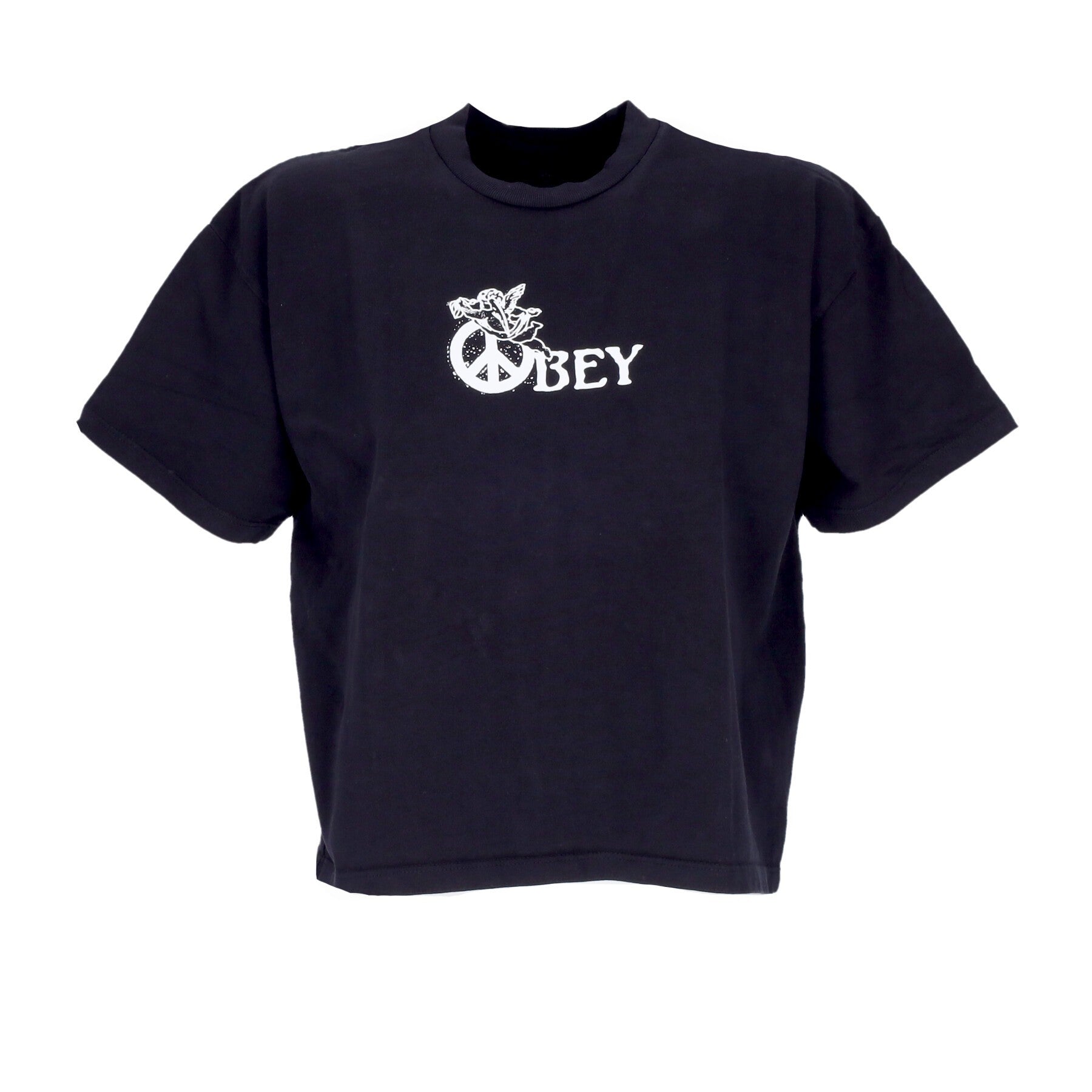 Obey, Maglietta Donna Peace, Angel, Obey Crop Tee, Off Black