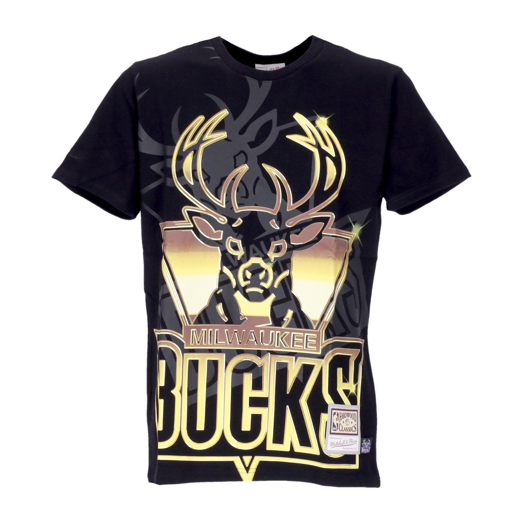 Mitchell & Ness, Maglietta Uomo Nba Big Face 4.0 Tee Hardwood Classics Milbuc, Black/original Team Colors