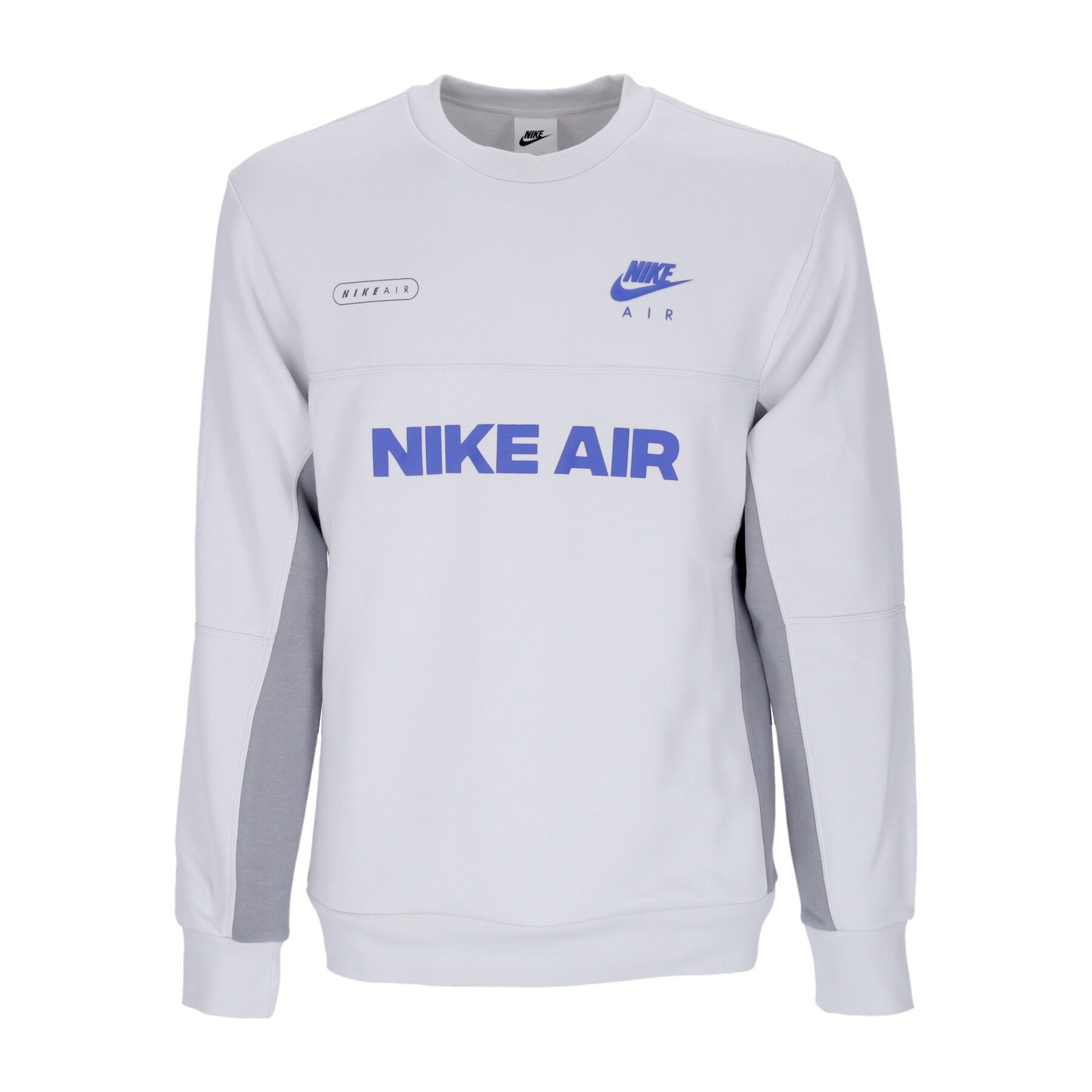 Nike, Felpa Girocollo Uomo Sportswear Air Brushed-back Crew, Photon Dust/particle Grey/hyper Royal
