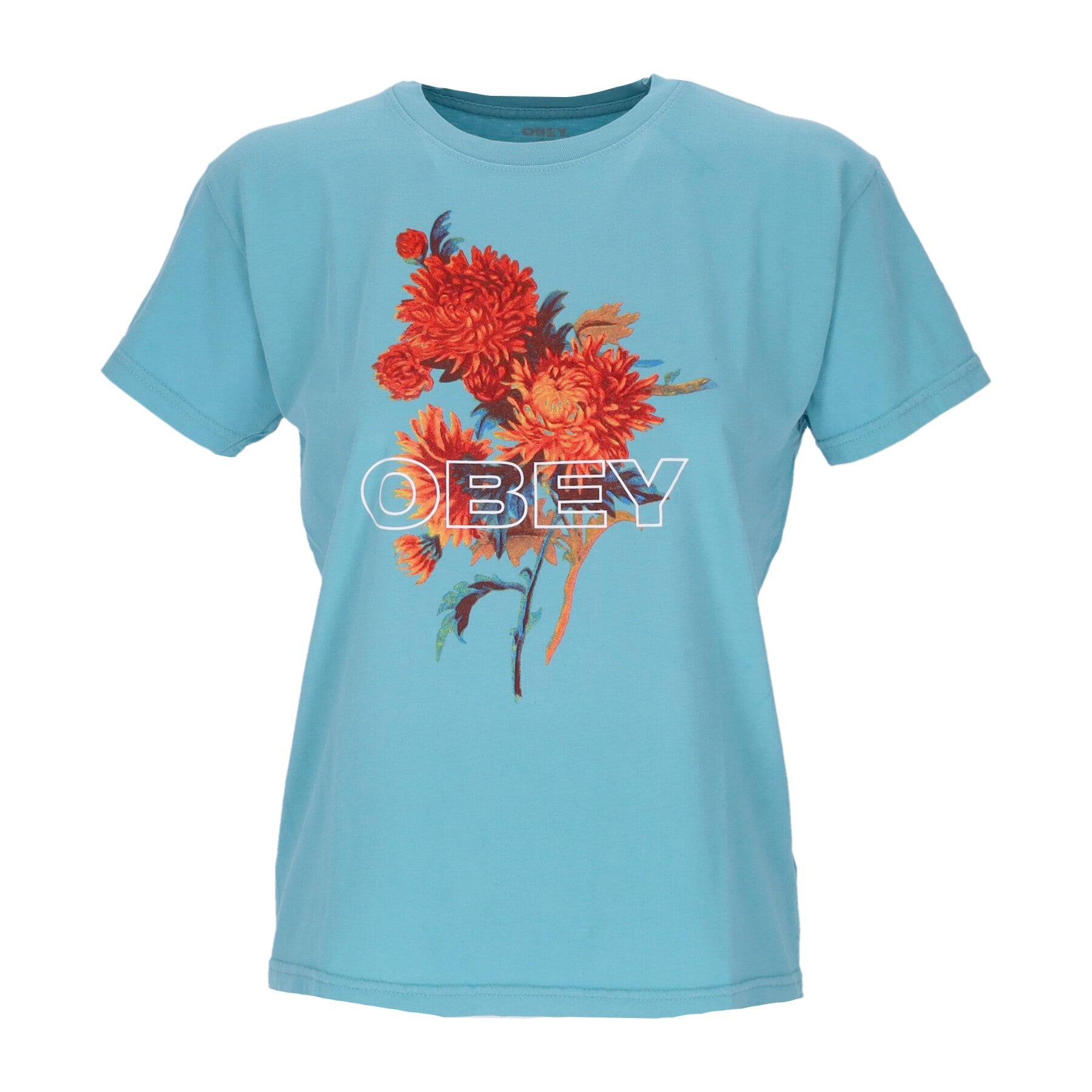 Obey, Maglietta Donna Bouquet Shepard Organic Vintage Tee, Turquoise Tonic