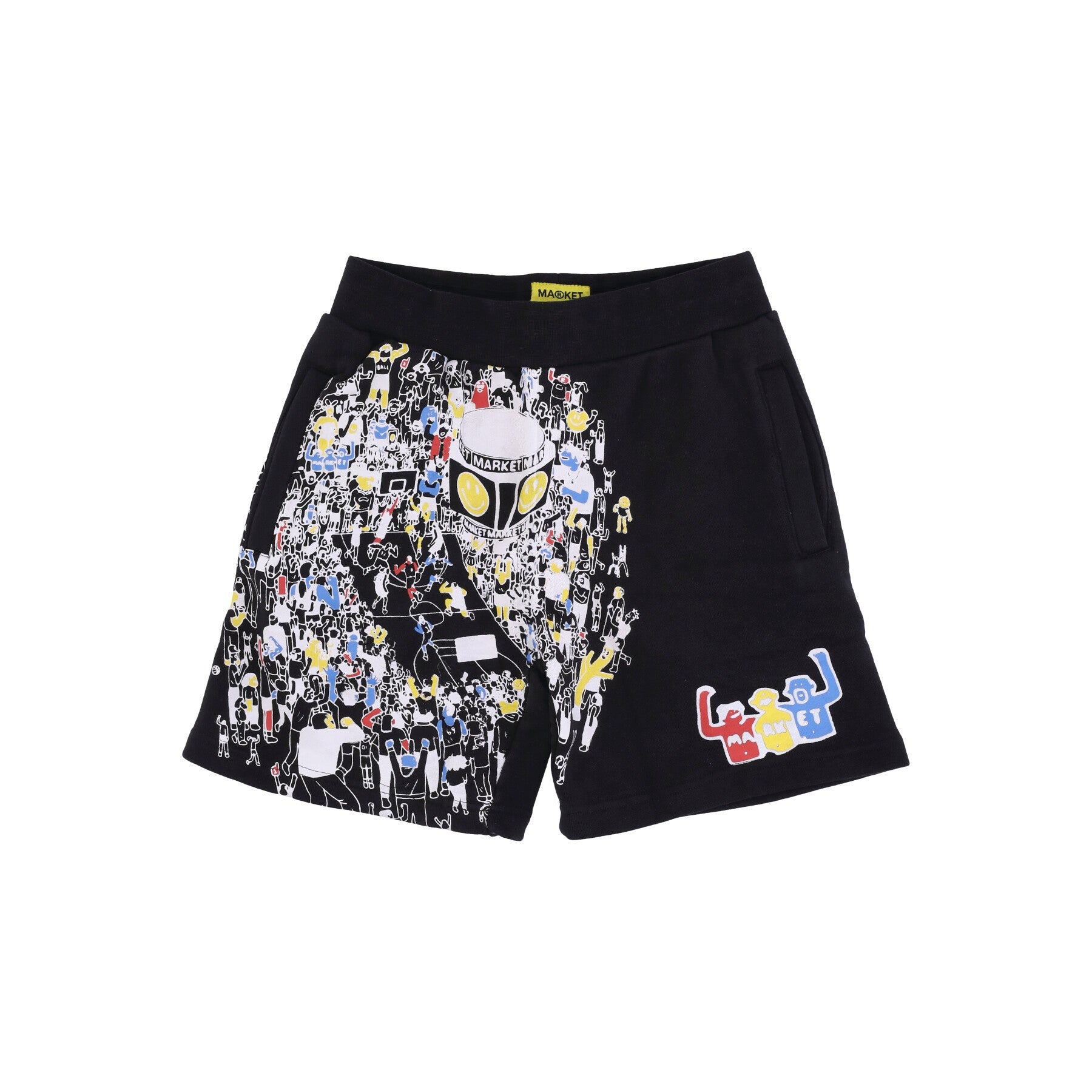 Market, Pantalone Corto Tuta Felpato Uomo World Basketball Game Sweatshorts X Smiley, Black