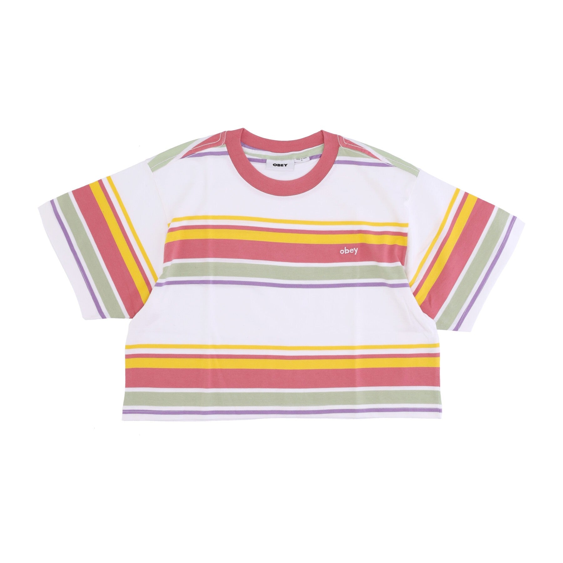 Obey, Maglietta Corta Donna June Stripes Cropped Tee, Pink Amethyst Multi