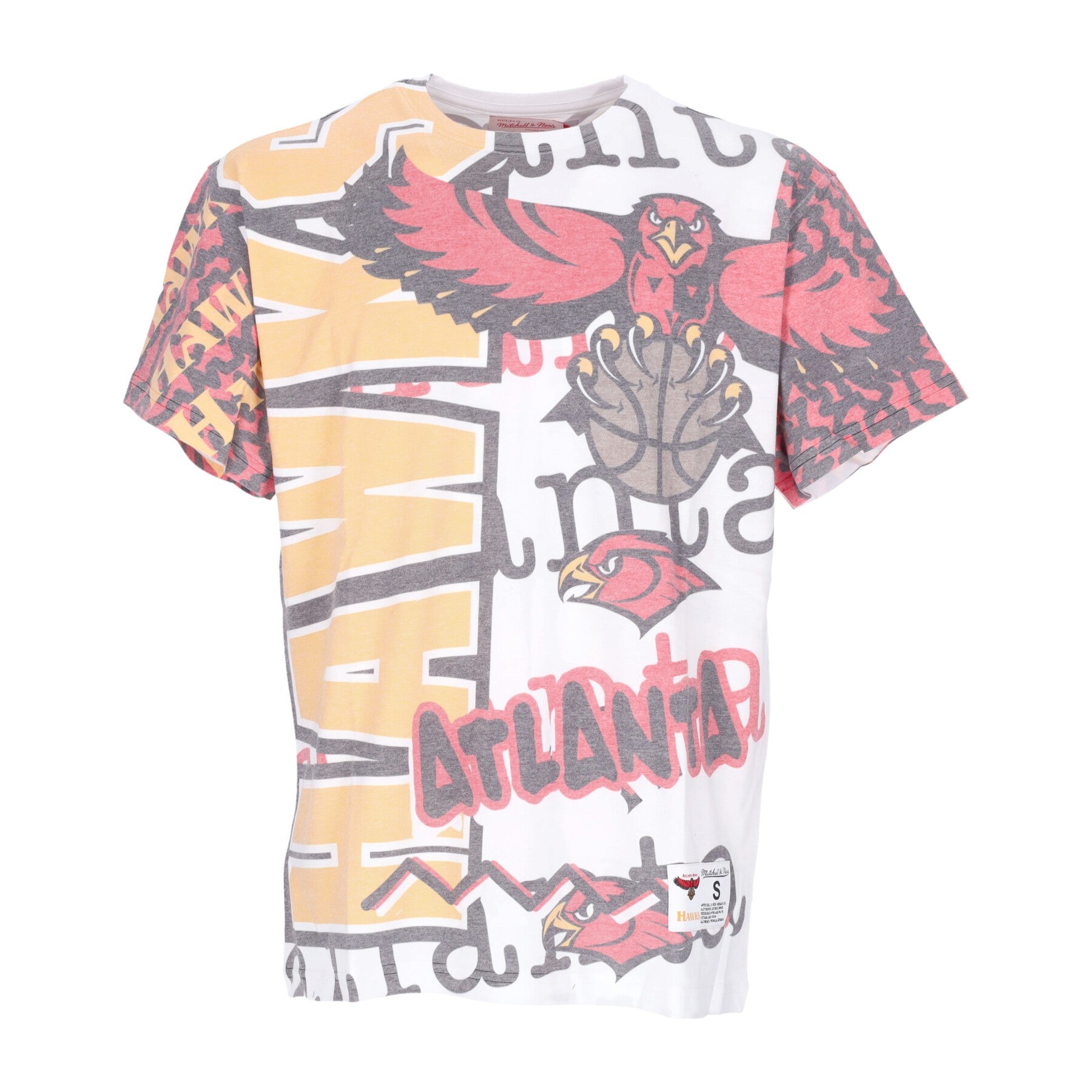 Mitchell & Ness, Maglietta Uomo Nba Jumbotron 2.0 Sublimated Tee Hardwood Classics Atlhaw, White/original Team Colors