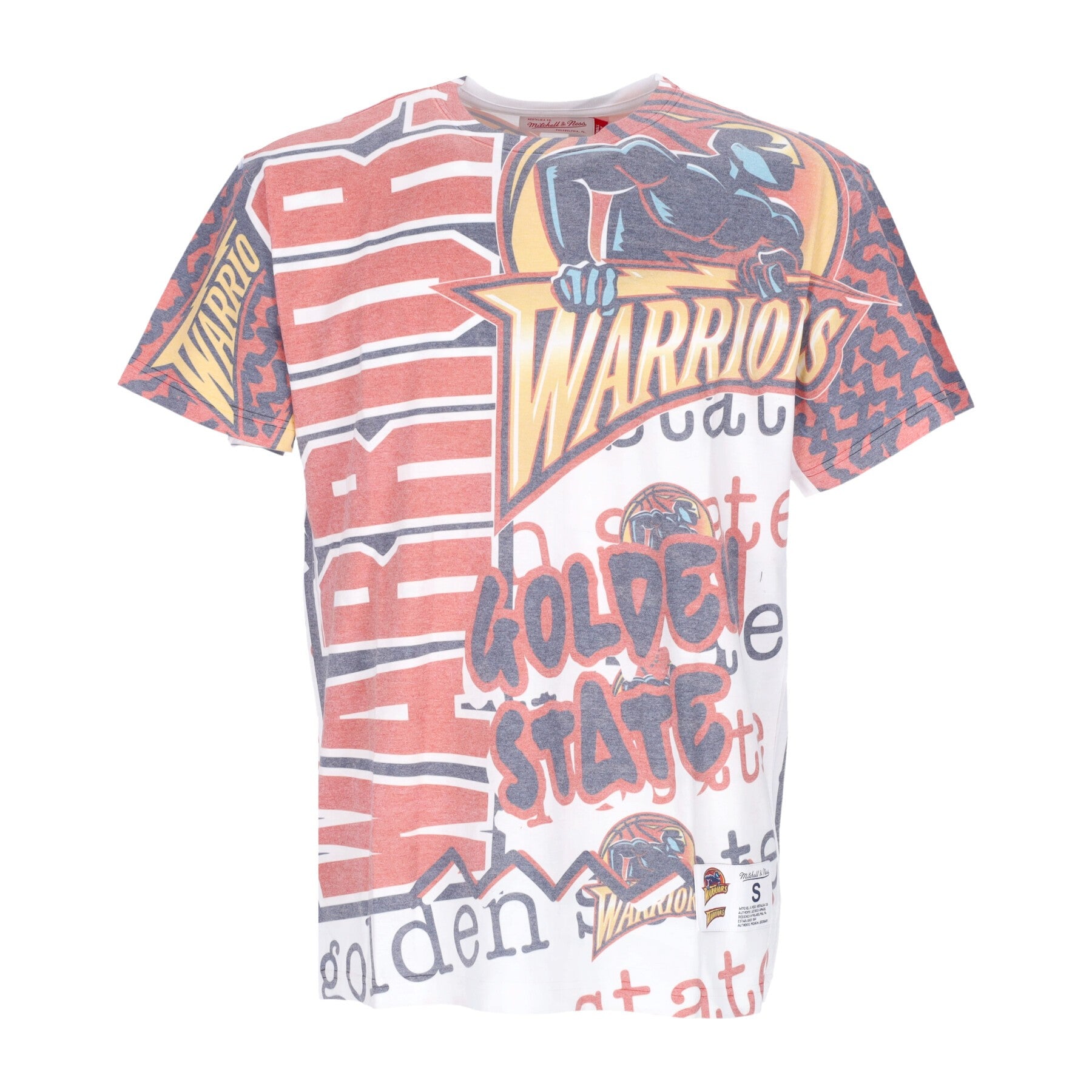 Mitchell & Ness, Maglietta Uomo Nba Jumbotron 2.0 Sublimated Tee Hardwood Classics Golwar, White/original Team Colors