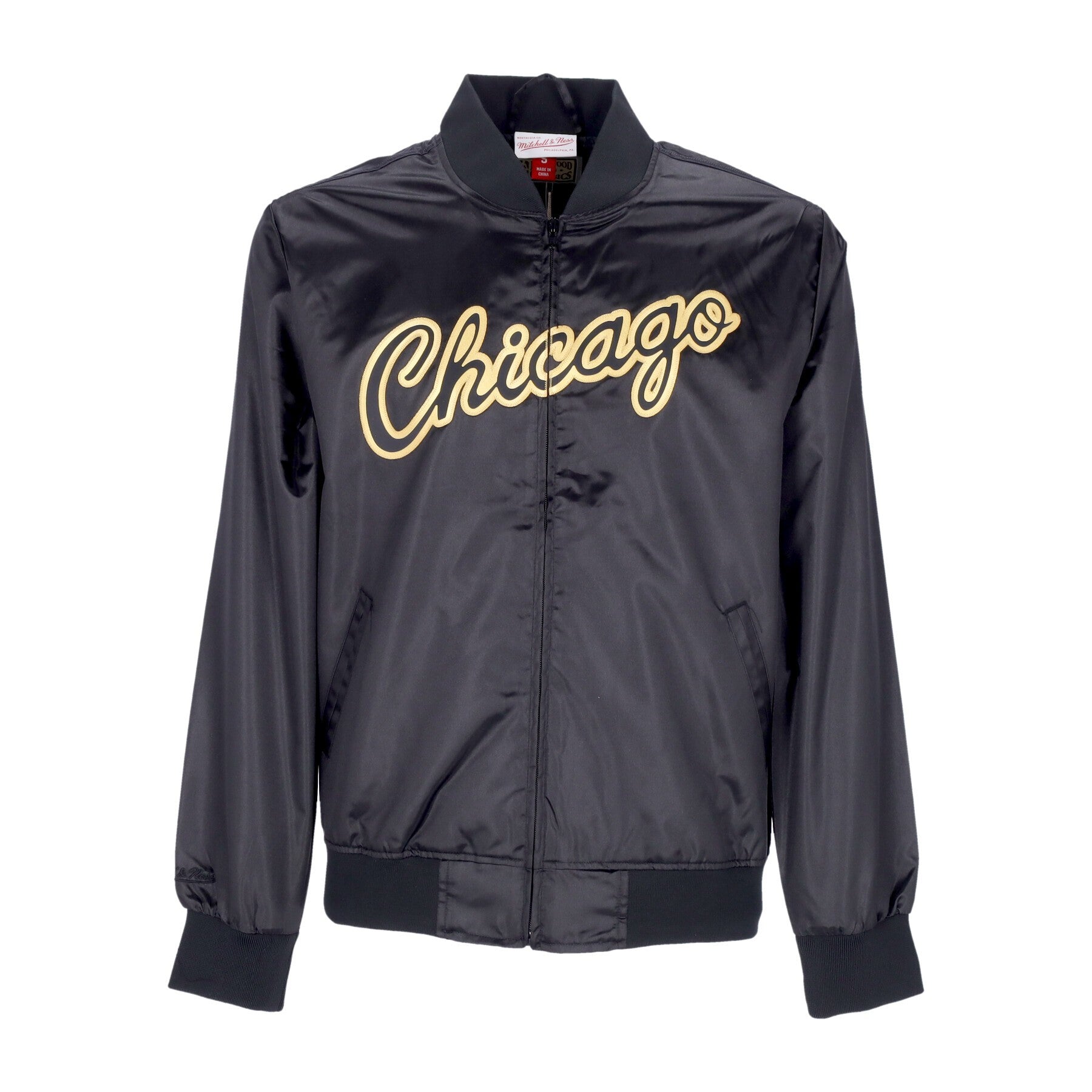 Mitchell & Ness, Giacchetta Uomo Nba Big Face 4.0 Satin Jacket Hardwood Classics Chibul, Black/original Team Colors