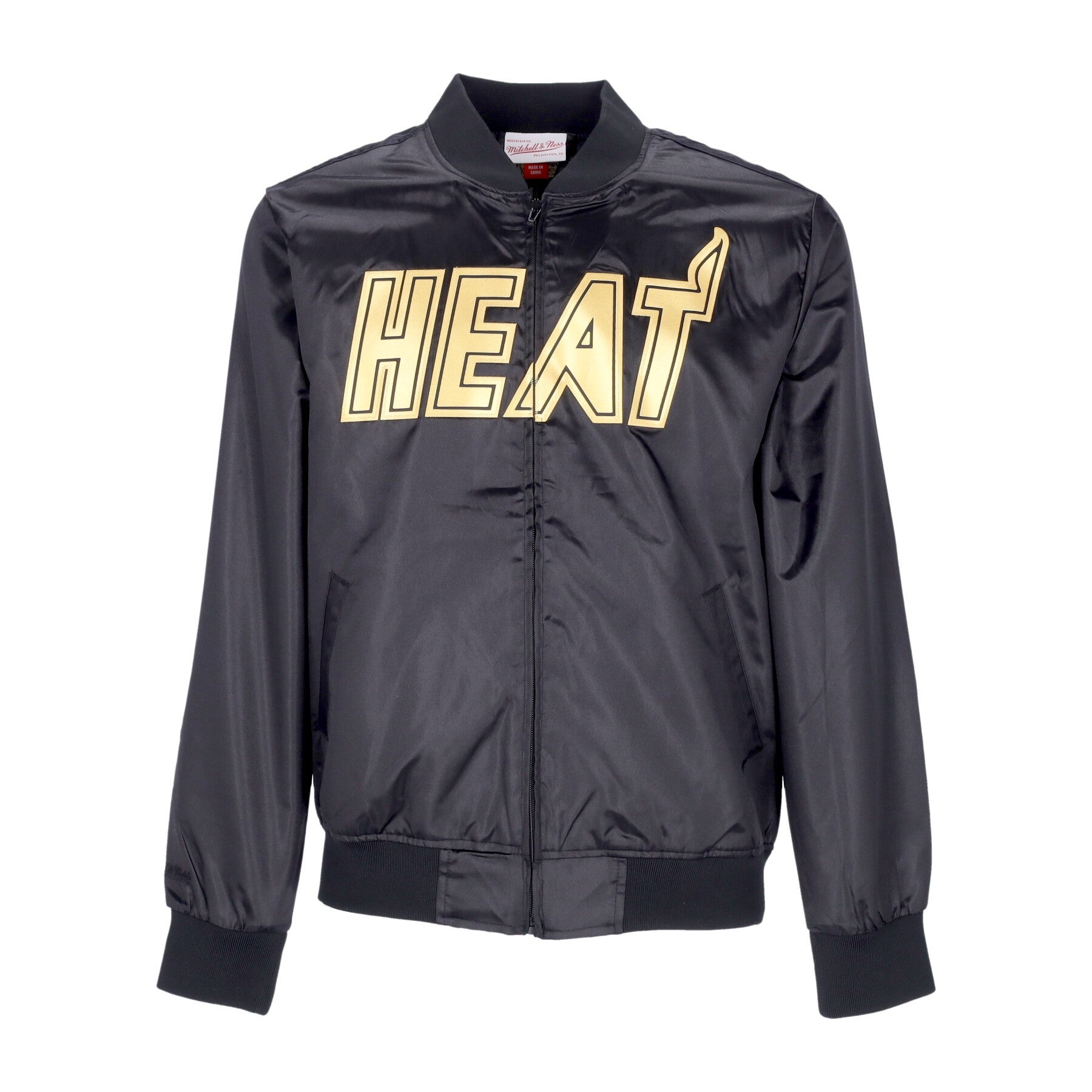 Mitchell & Ness, Giacchetta Uomo Nba Big Face 4.0 Satin Jacket Hardwood Classics Miahea, Black/original Team Colors