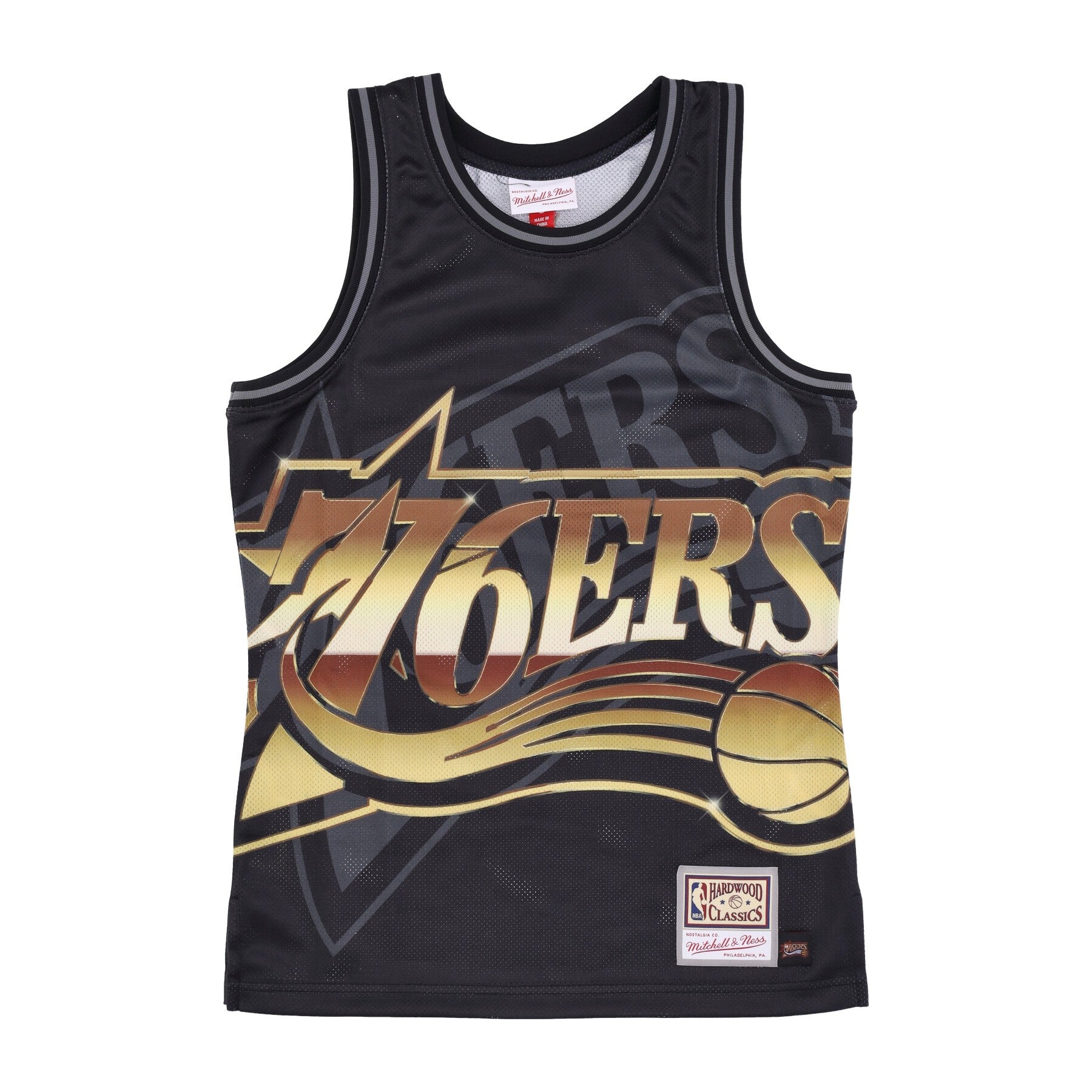 Mitchell & Ness, Canotta Tipo Basket Uomo Nba Big Face 4.0 Fashion Tank Hardwood Classics Phi76e, Black/original Team Colors