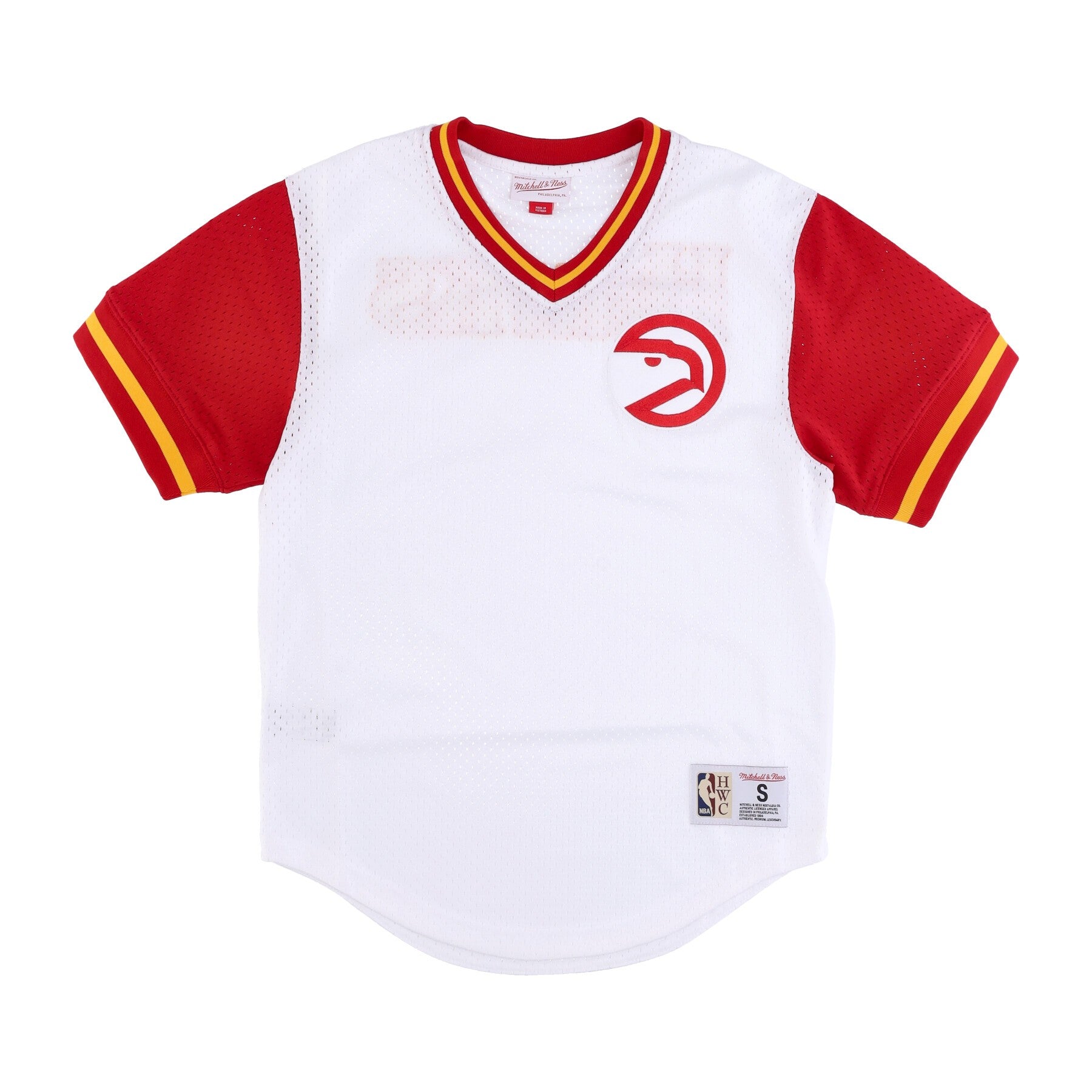 Mitchell & Ness, Casacca Uomo Nba Fashion Mesh V-neck Hardwood Classics Atlhaw, White/original Team Colors