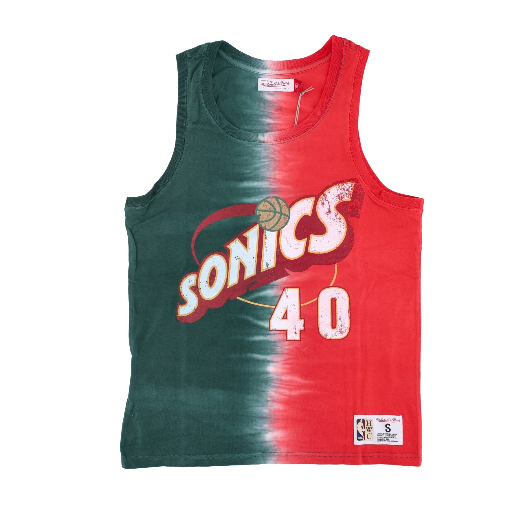 Mitchell & Ness, Canotta Uomo Nba Vertical Tie Dye Tank Hardwood Classics No 40 Shawn Kemp Seasup, Original Team Colors