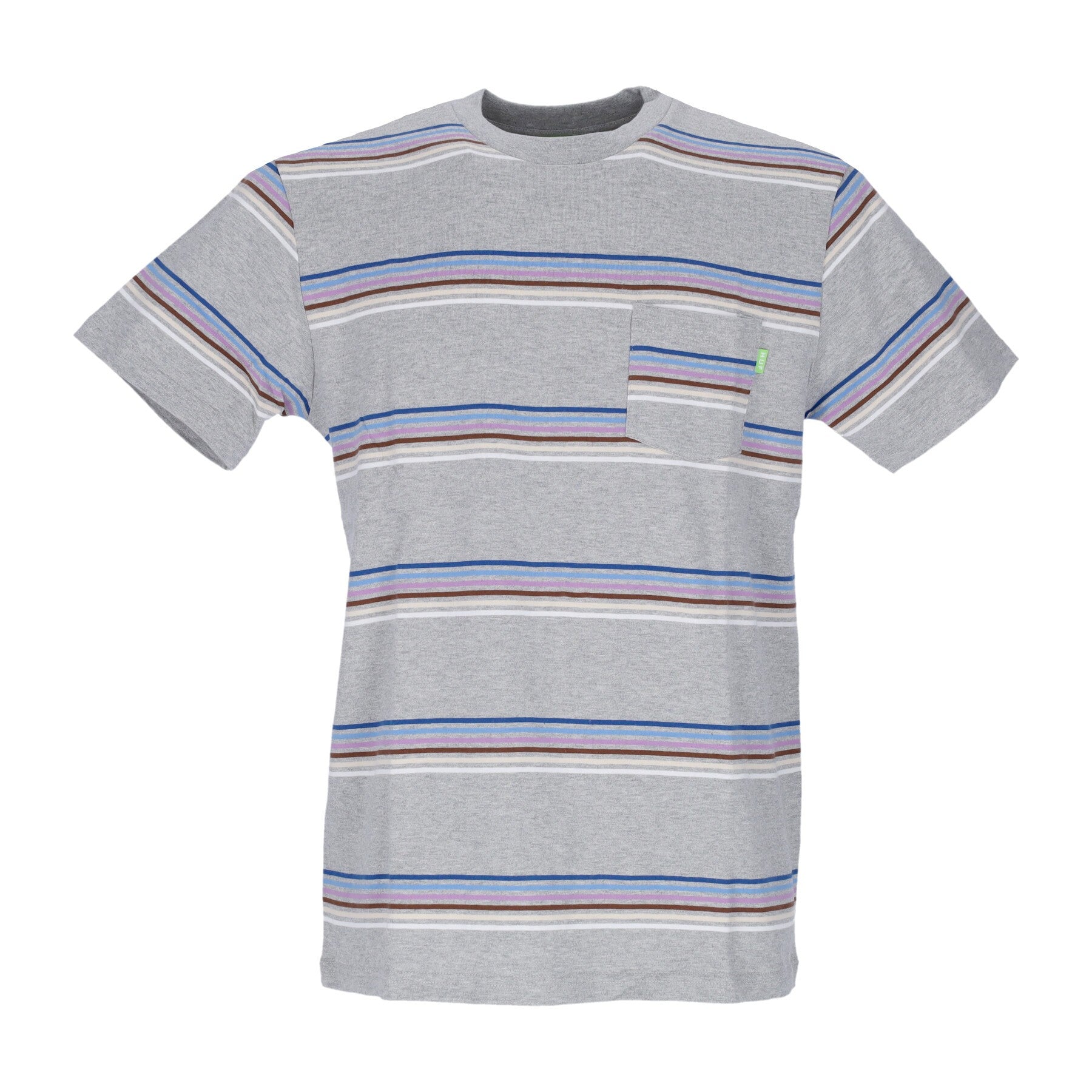 Huf, Maglietta Uomo Bolinas Stripe Pocket Tee, Grey Heather