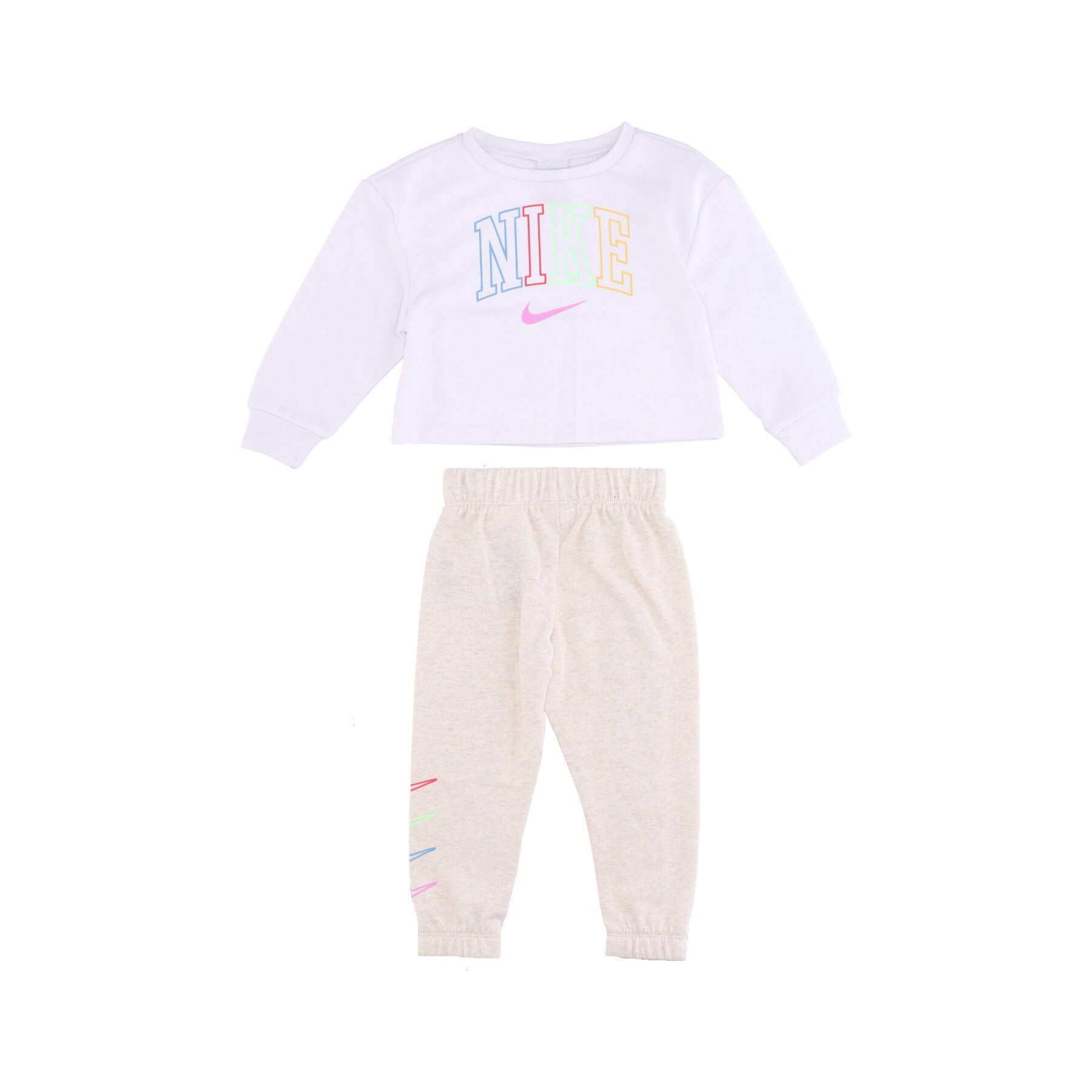Nike, Completo Tuta Bambina Retro Rewind Crew& Jogger Set, Pale Ivory