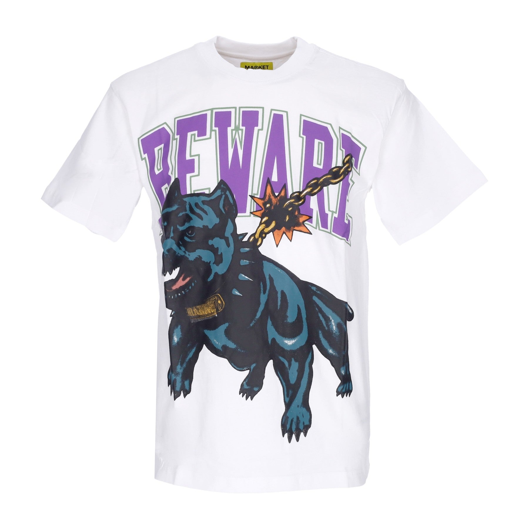 Market, Maglietta Uomo Beware Dog Washed Tee, White