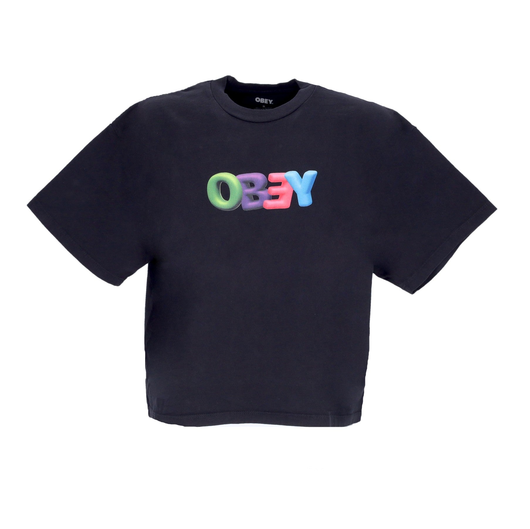 Obey, Maglietta Donna Bubble Custom Crop Tee, Off Black