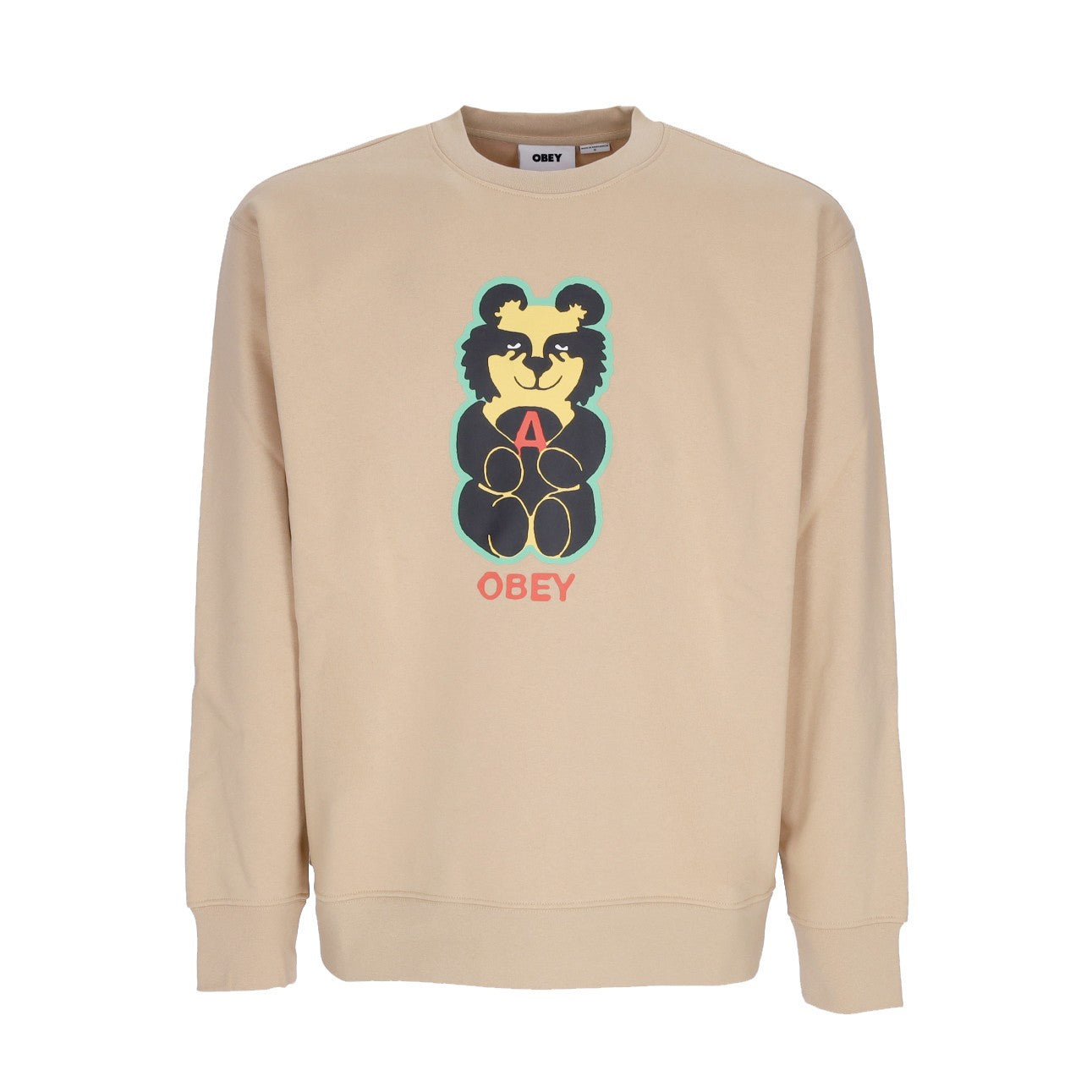 Obey, Felpa Girocollo Uomo Bear Icon Premium Crew Fleece, Oat Milk