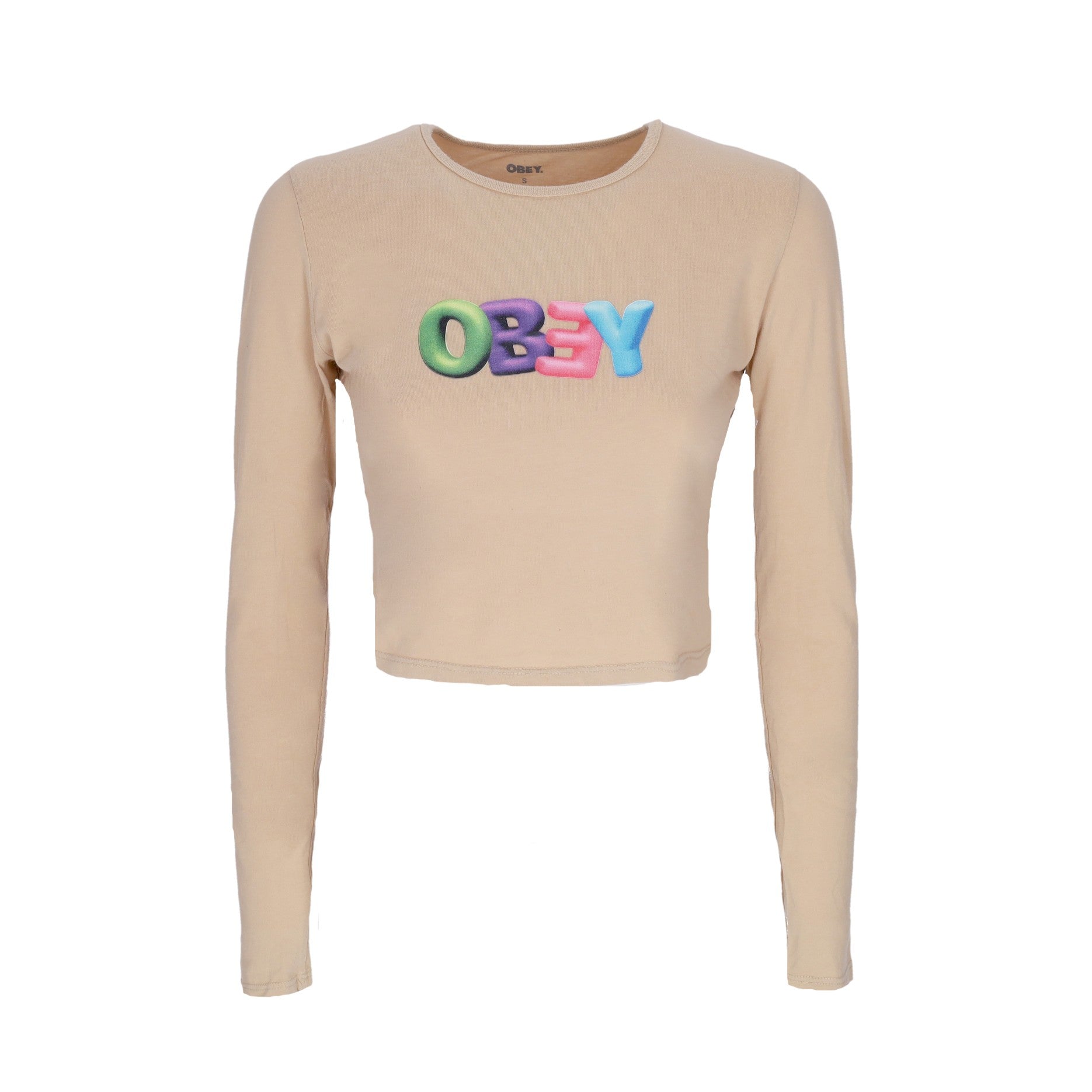 Obey, Maglietta Manica Lunga Corta Donna Bubble Cropped Mia L/s Tee, Irish Cream