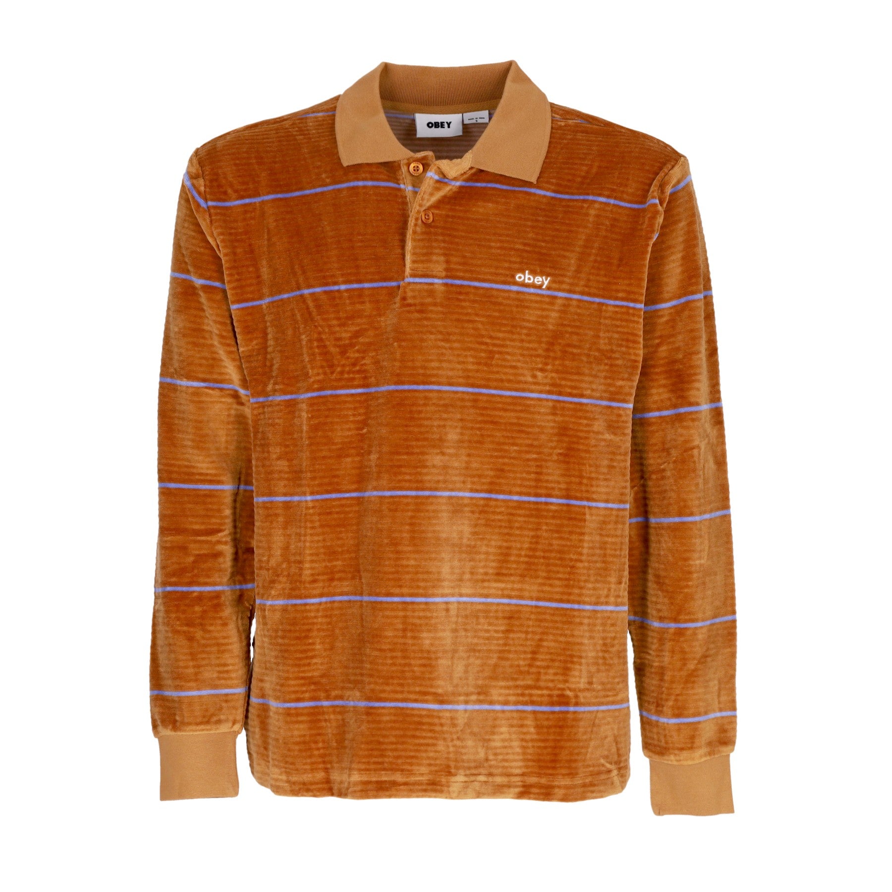 Obey, Polo Manica Lunga Uomo Fete Velour Stripe Polo L/s, Brown Sugar Multi