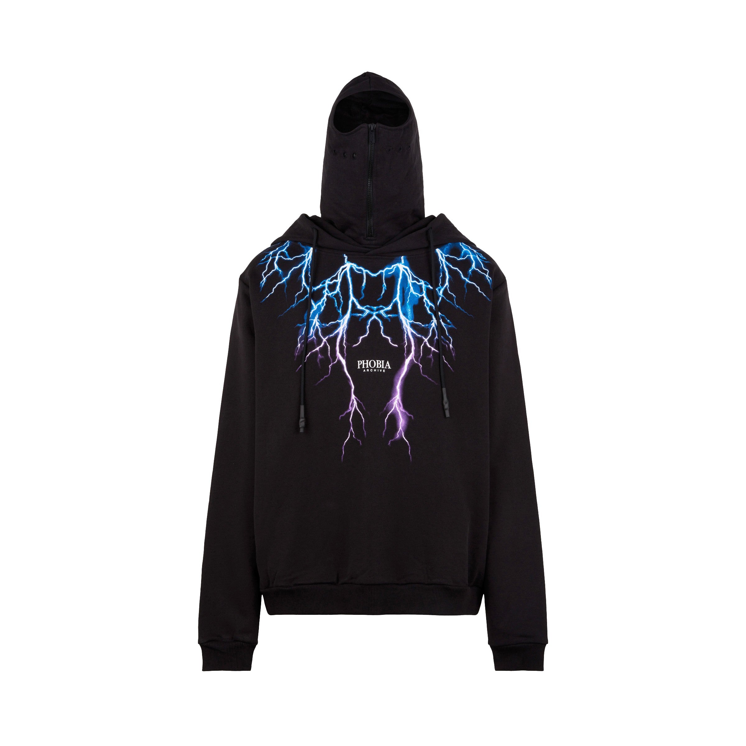 Phobia, Felpa Leggera Cappuccio Uomo Lightning Balaclava Hoodie, Black/blue/purple