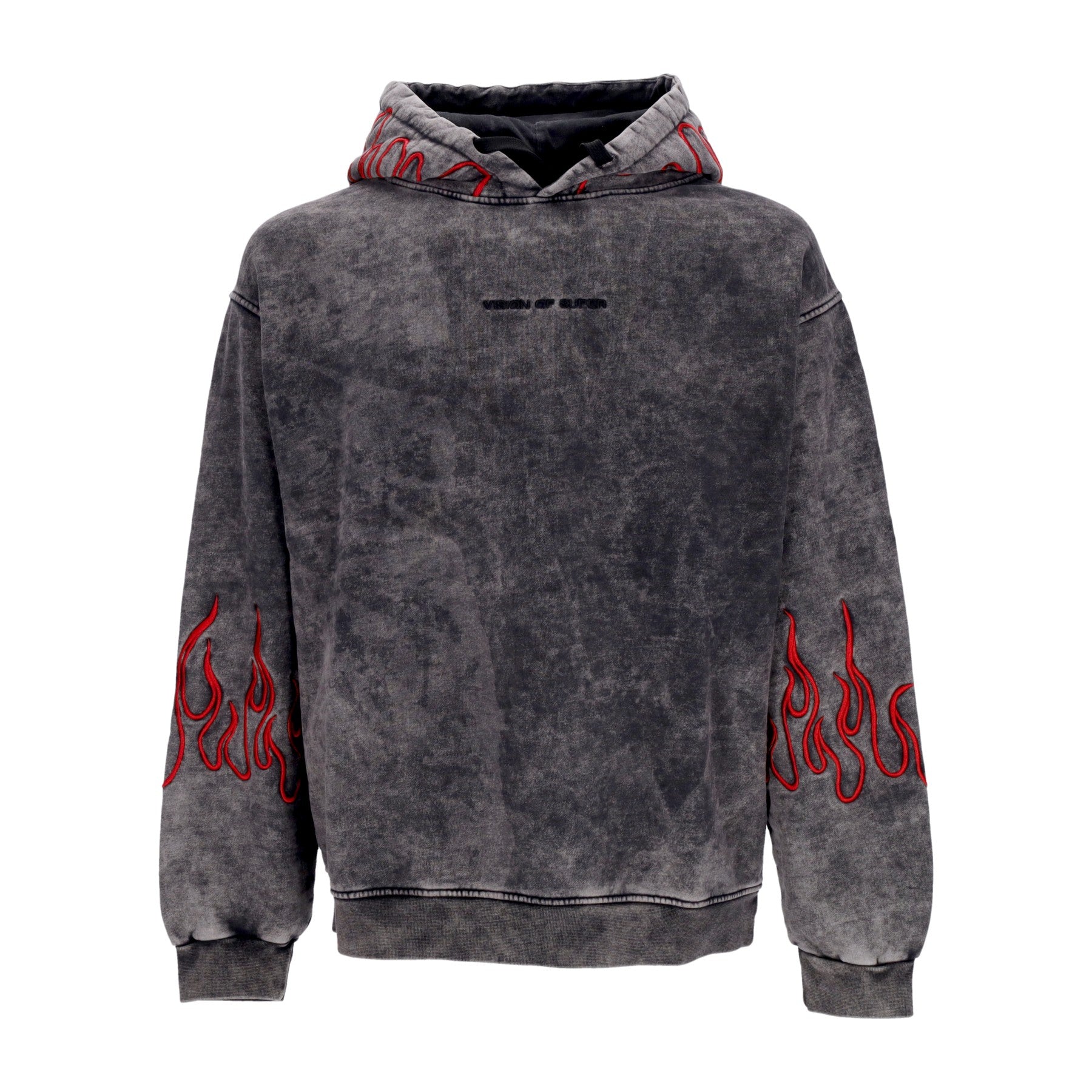 Vision Of Super, Felpa Cappuccio Uomo Embroidered Flames Hoodie, Grey/red