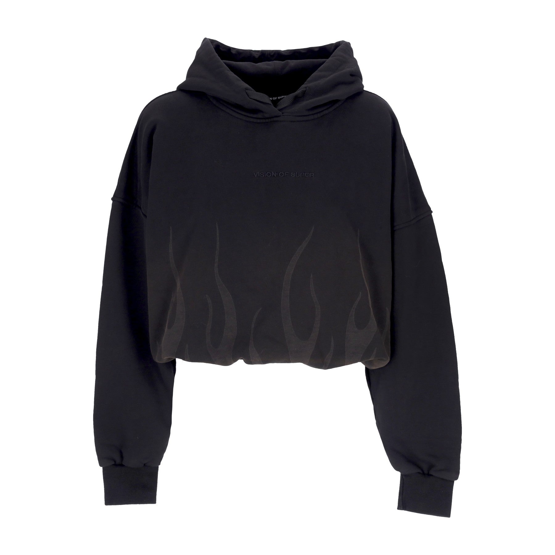Vision Of Super, Felpa Cappuccio Corta Donna Corrosive Flames Hoodie, Black