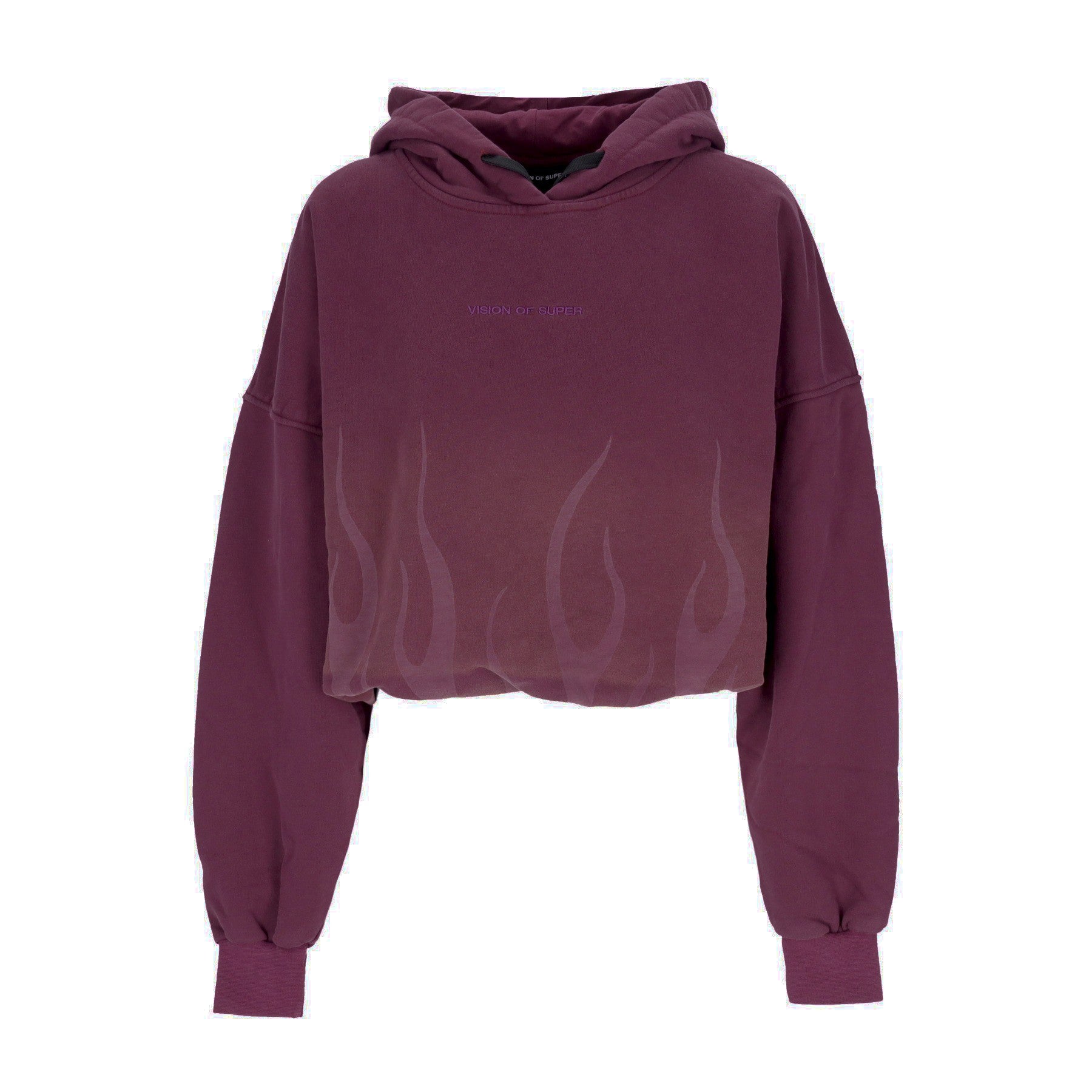 Vision Of Super, Felpa Cappuccio Corta Donna Corrosive Flames Hoodie, Grape Wine