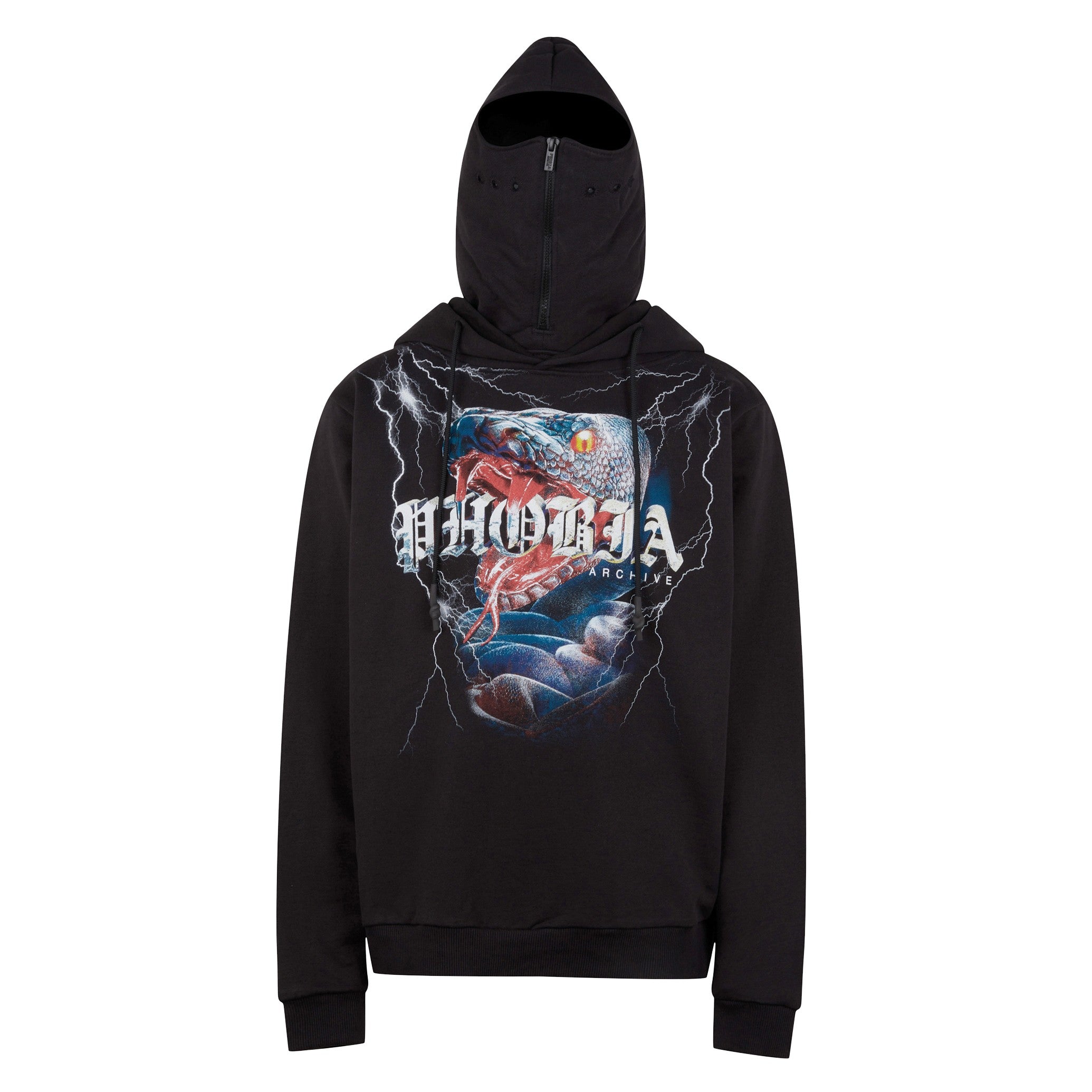 Men's Lightweight Hooded Sweatshirt Snake Balaclava Hoodie Black