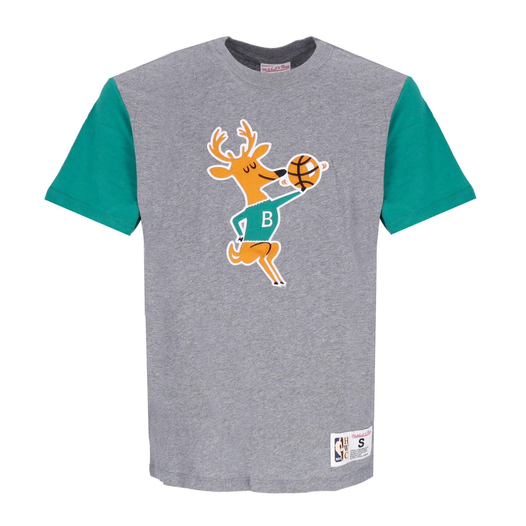 Mitchell & Ness, Maglietta Uomo Nba Color Blocked Tee Hardwood Classics Milbuc, Grey Heather