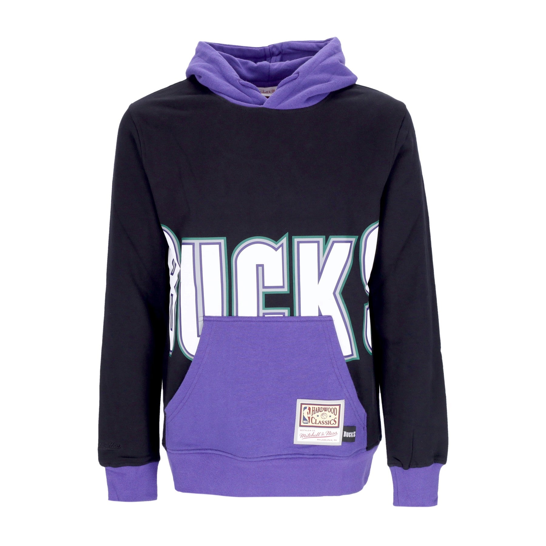 Mitchell & Ness, Felpa Cappuccio Uomo Nba Big Face Hoodie 5.0 Hardwood Classics Milbuc, Black