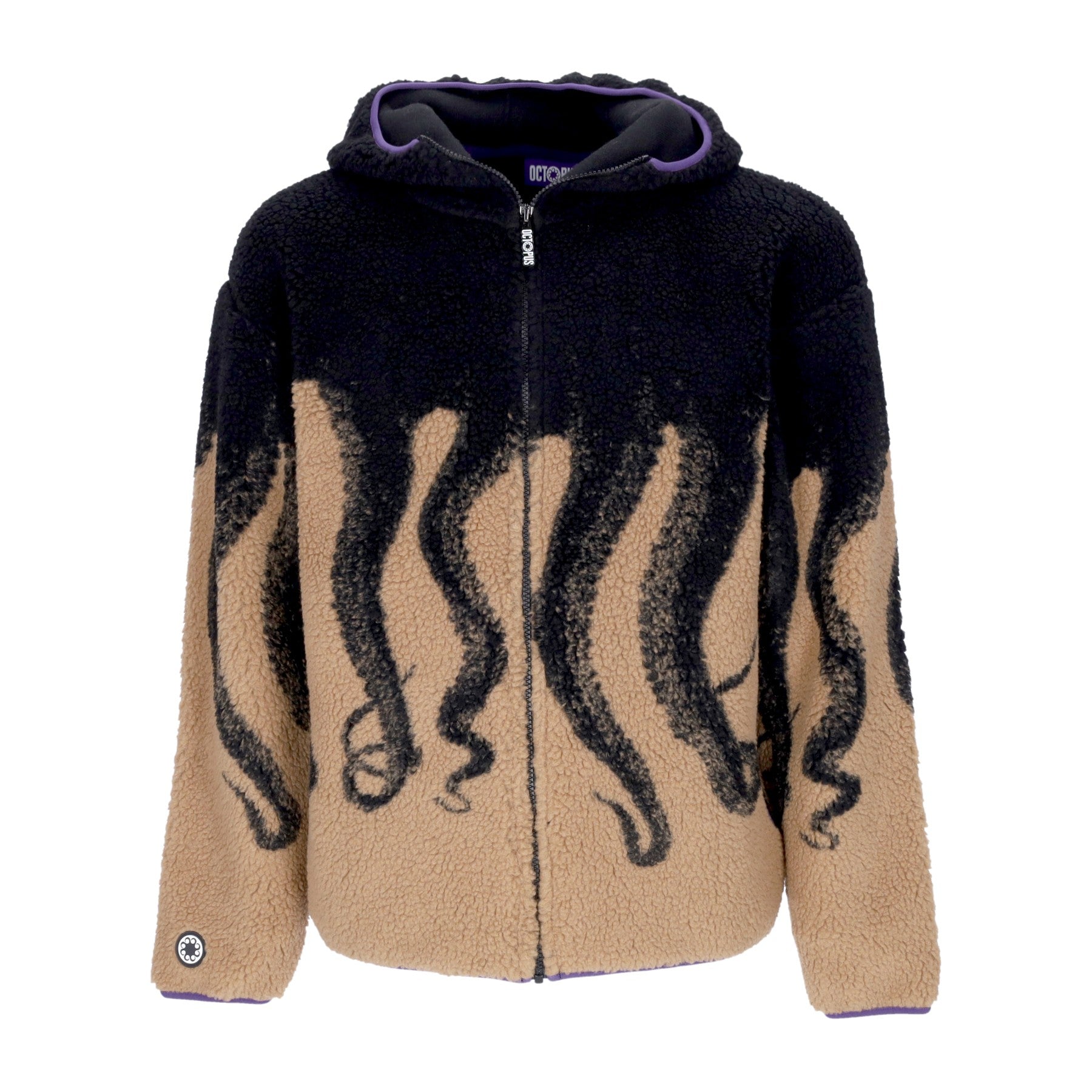 Octopus, Orsetto Uomo Sherpa Zip Hood Sweatshirt, Black/beige