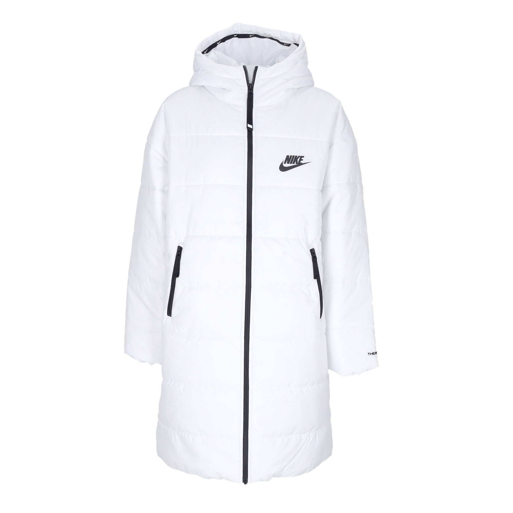 Nike, Piumino Lungo Donna Therma Fit Repel Hooded Parka, Summit White/black/black