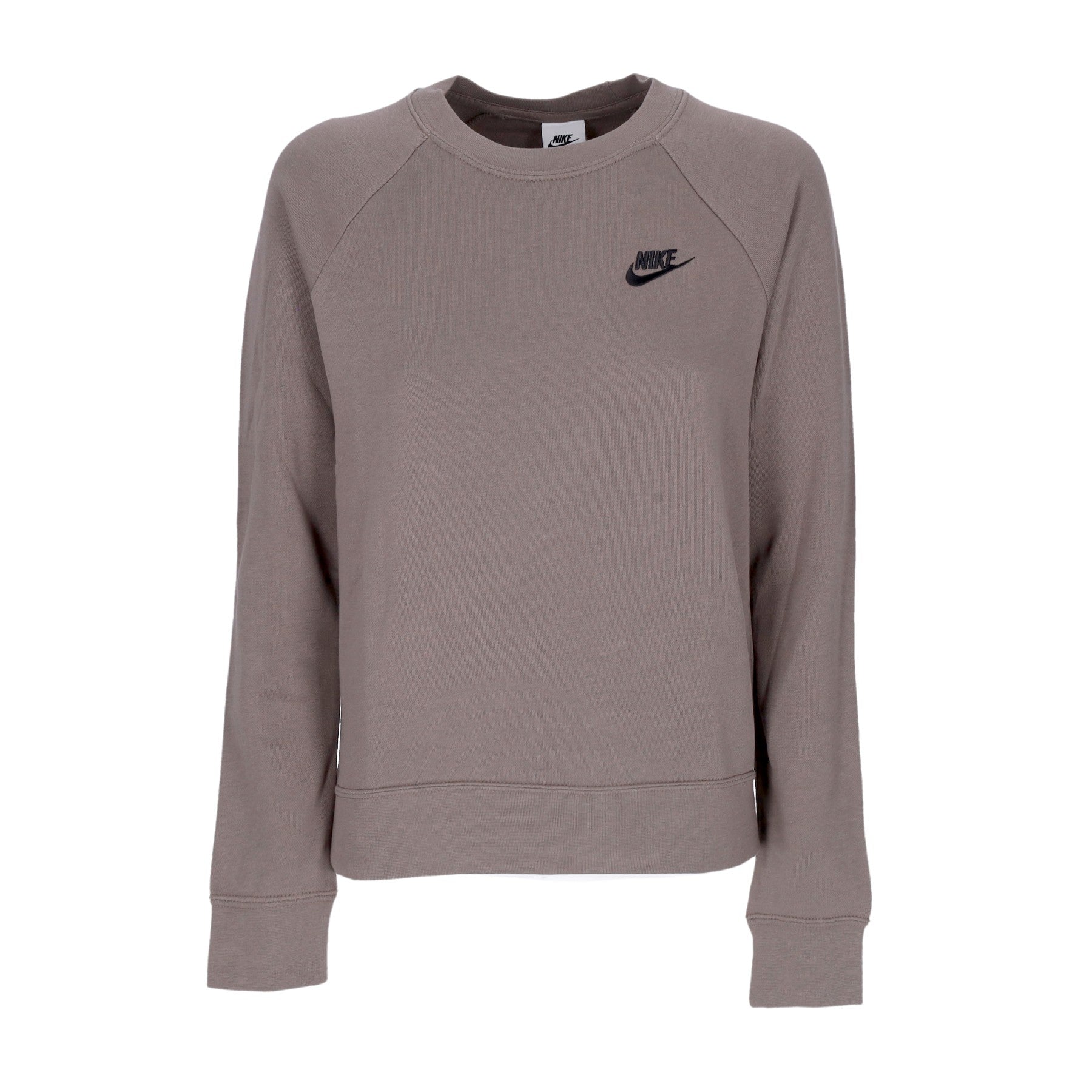Nike, Felpa Girocollo Donna Sportswear Essentials Fleece Crewneck, Olive Grey/black