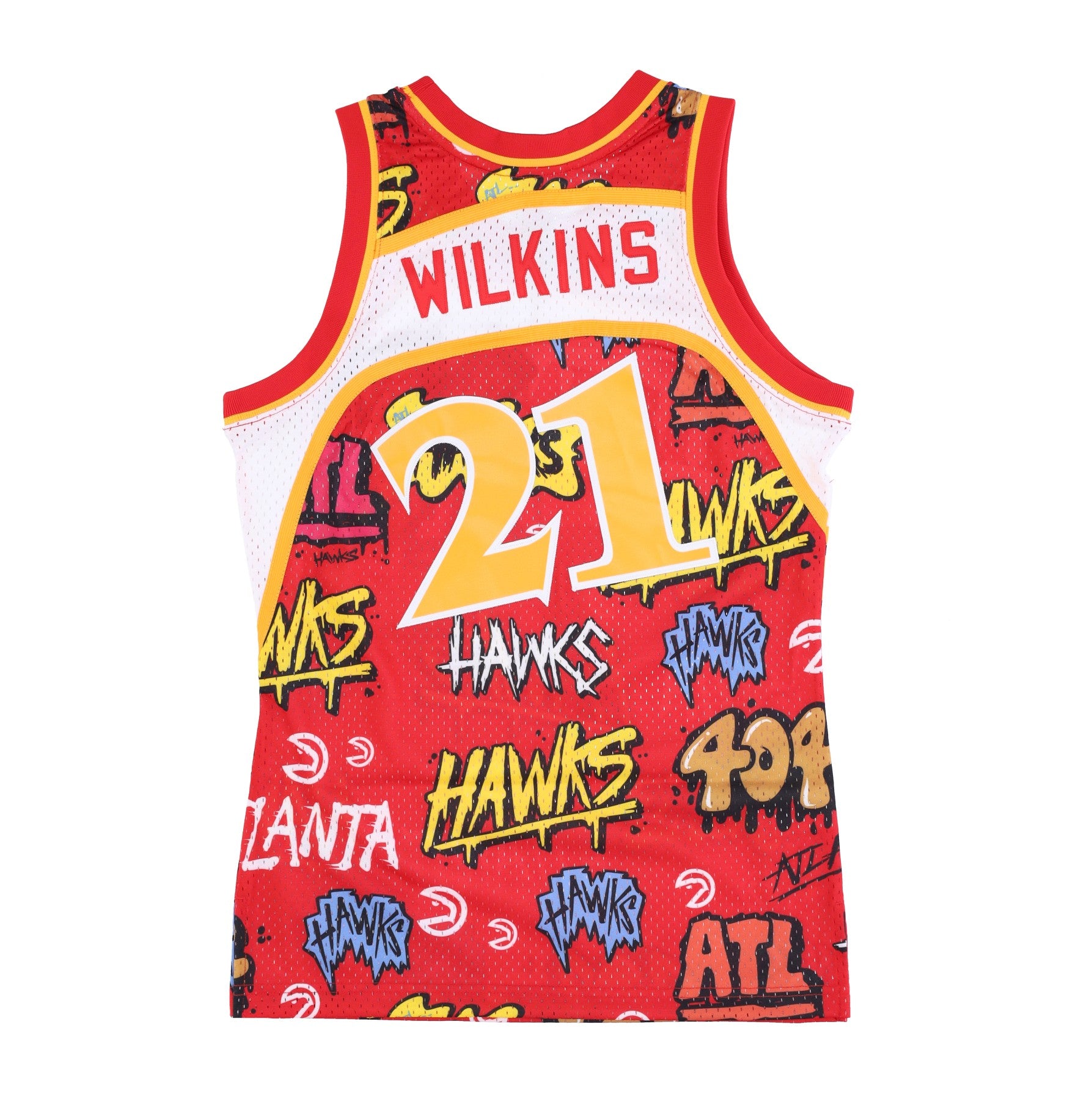 Mitchell & Ness, Canotta Basket Uomo Nba Slap Sticker Swingman Jersey Hardwood Classics No 21 Dominique Wilkins 1986-87 Atlhaw, 
