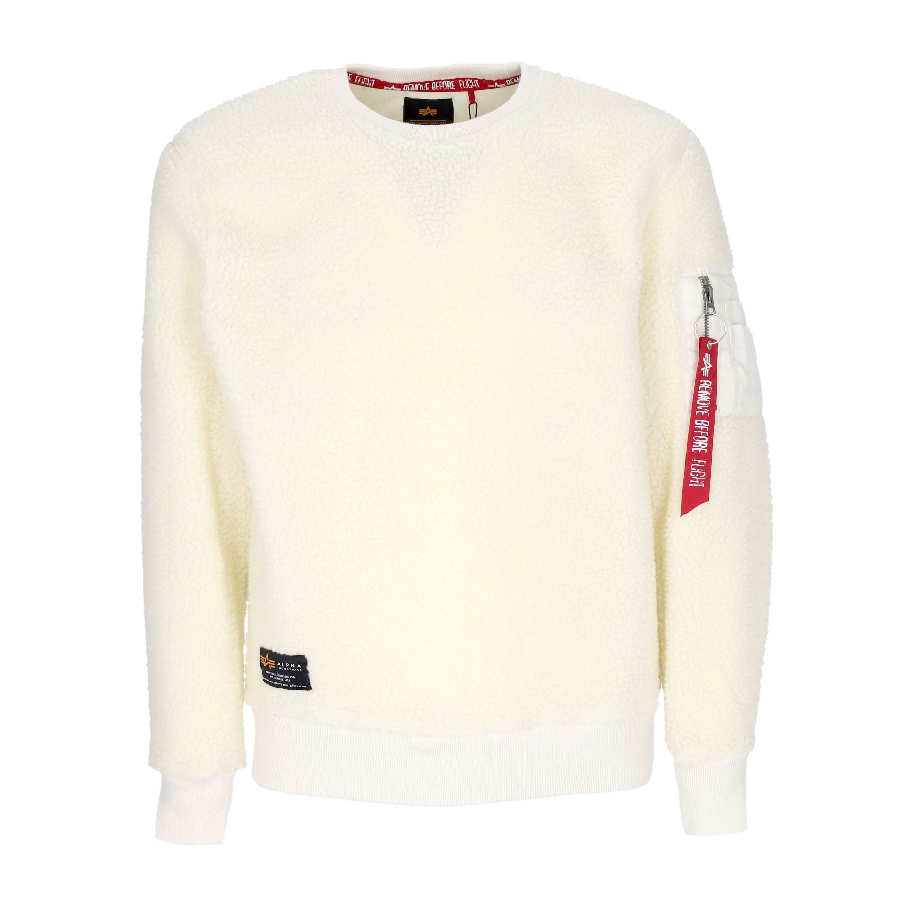 Alpha Industries, Felpa Girocollo Uomo Teddy Sweater, Off White