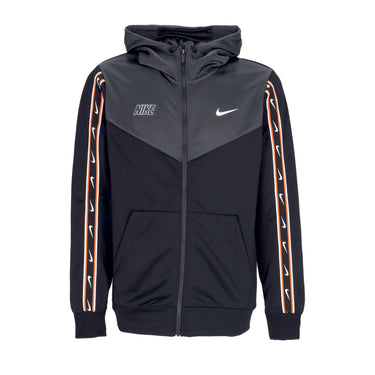Nike, Giacca Tuta Cappuccio Uomo Sportswear Repeat Sw Pk Full-zip Hoodie, Black/dk Smoke Grey/white
