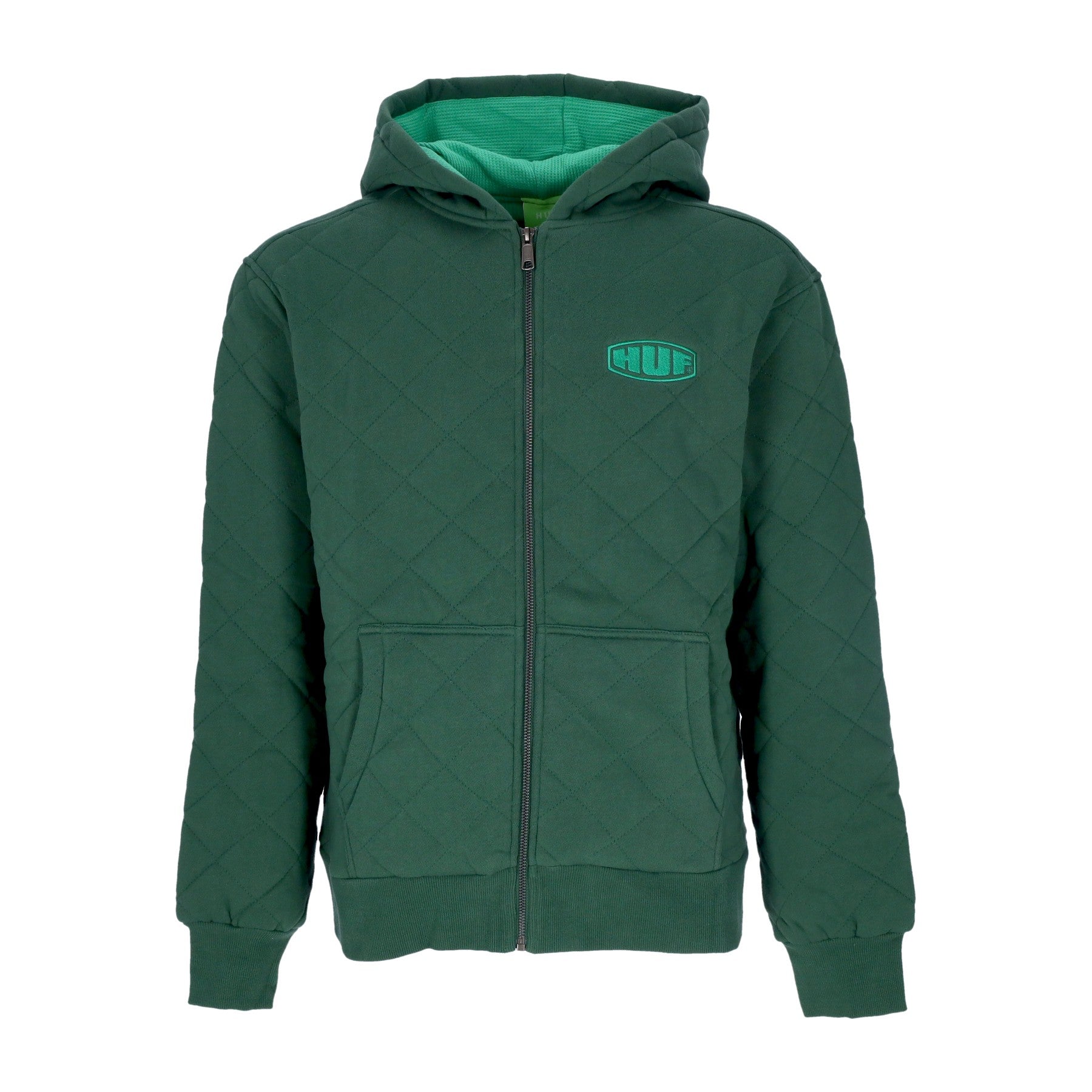 Huf, Felpa Cappuccio Zip Uomo Workman Quilted Full Zip, Forest Green