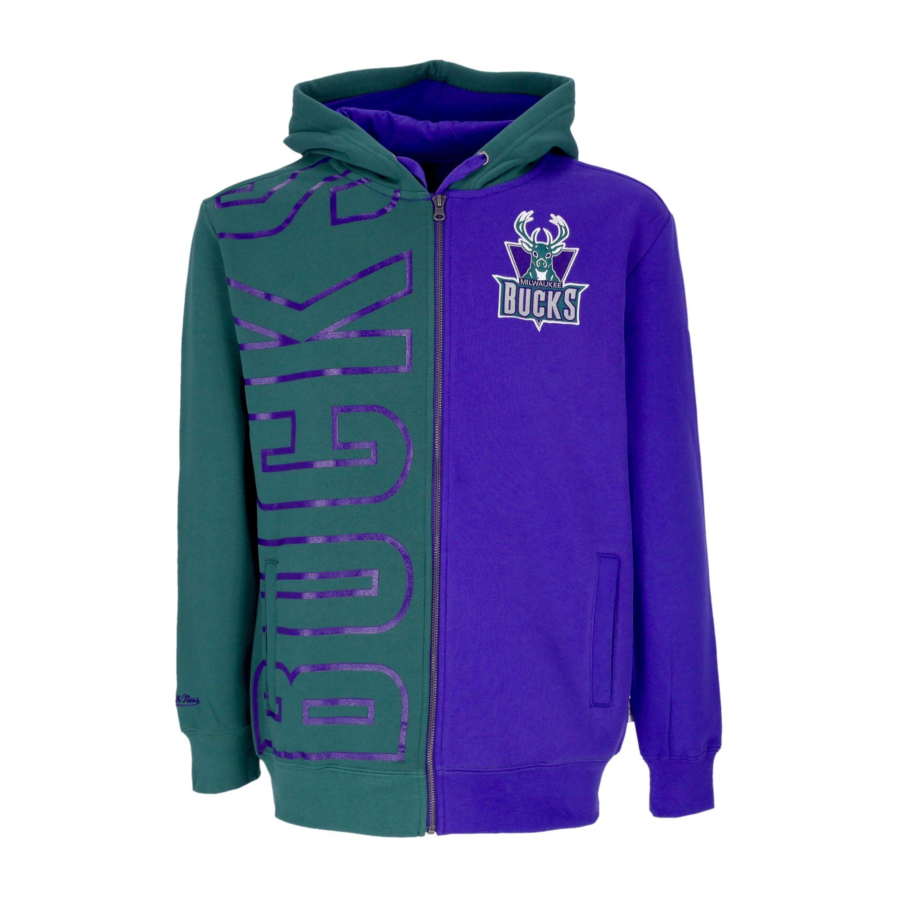 Mitchell & Ness, Felpa Cappuccio Zip Uomo Nba Full Zip Fleece 2.0 Hardwood Classics  Milbuc, Multi