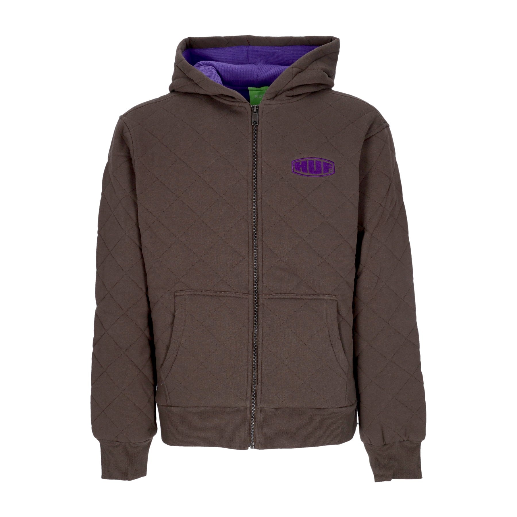 Huf, Felpa Cappuccio Zip Uomo Workman Quilted Full Zip, Chocolate